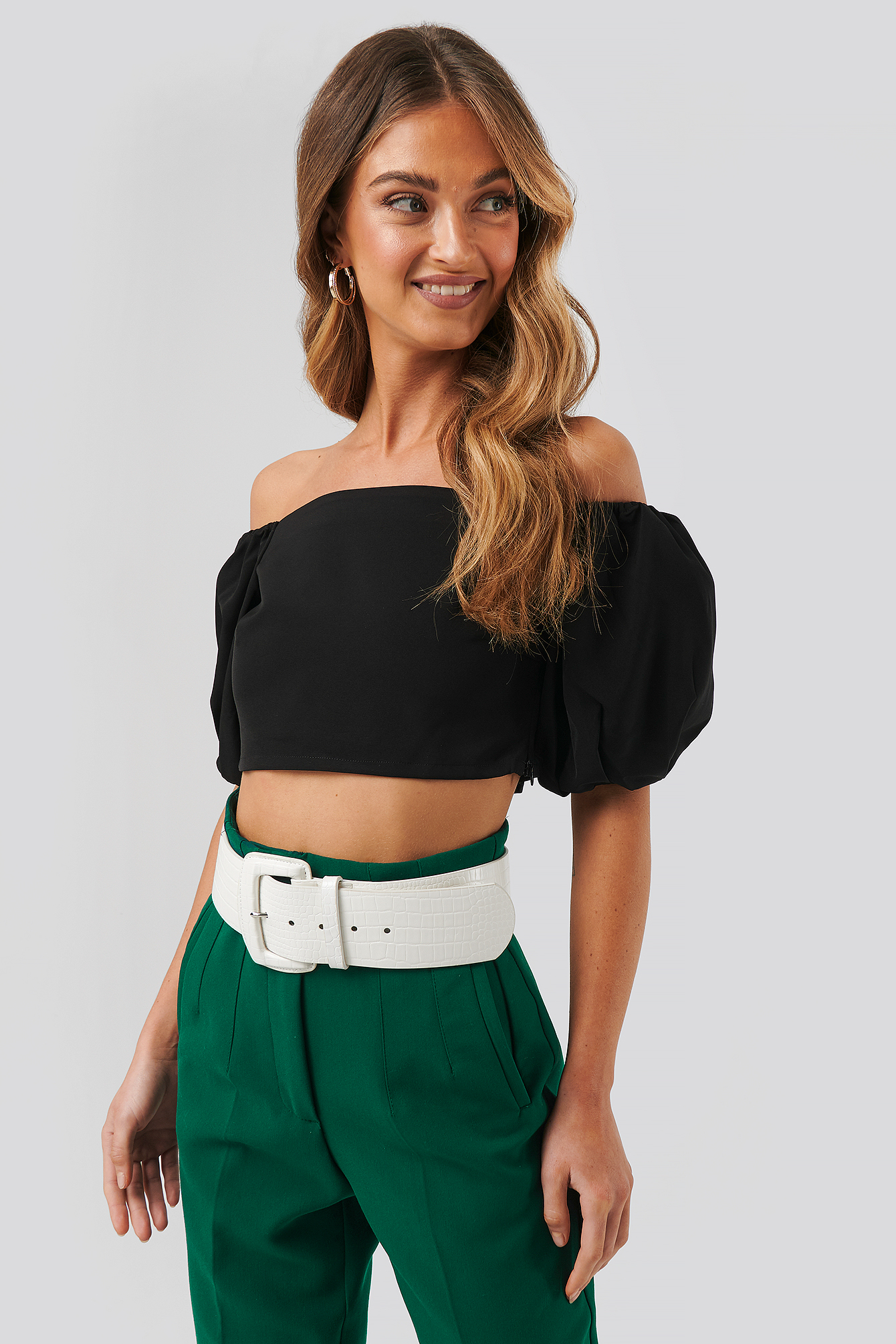 Puff Sleeve Off Shoulder Top Black
