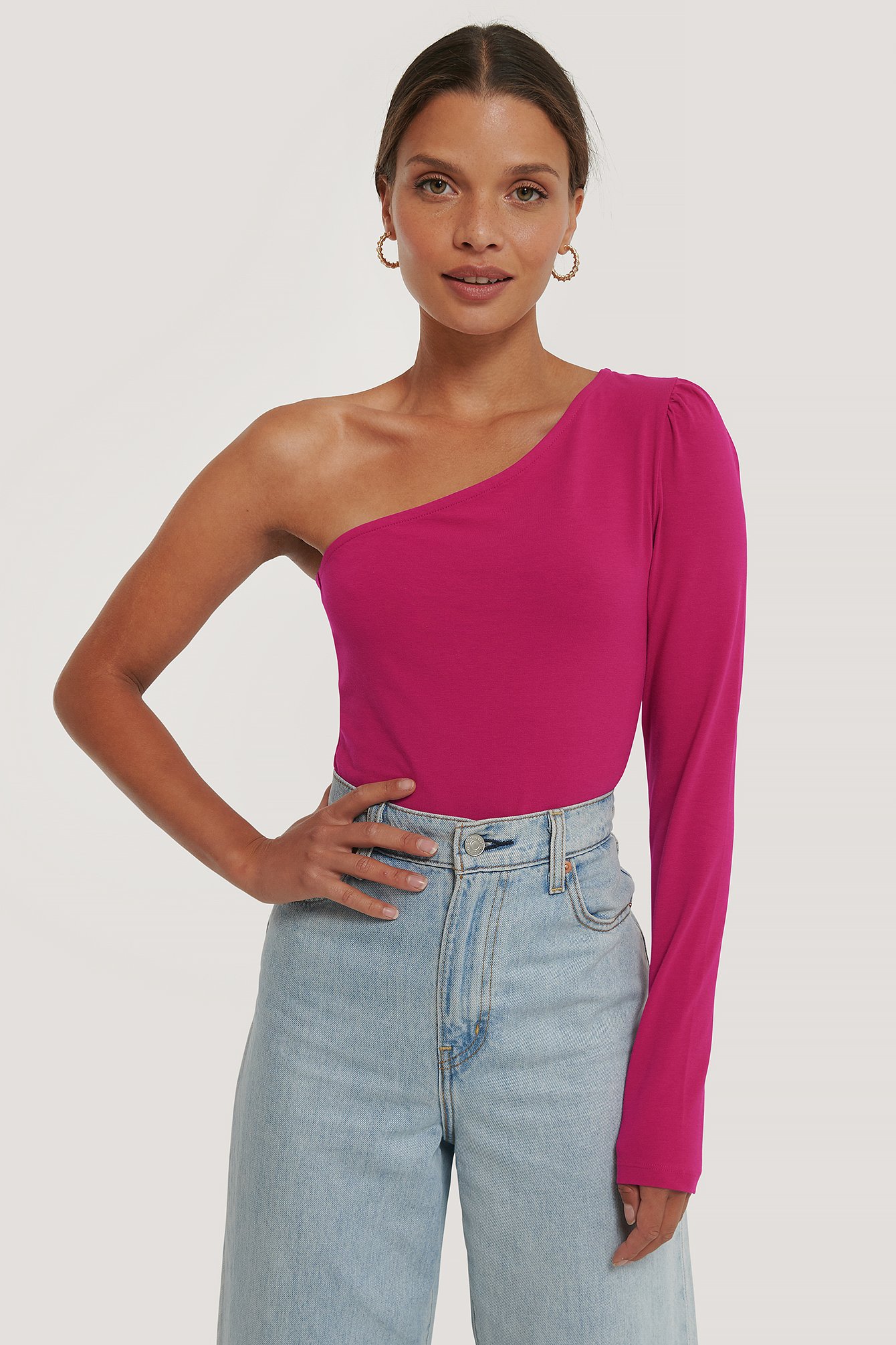 one shoulder puff sleeve top