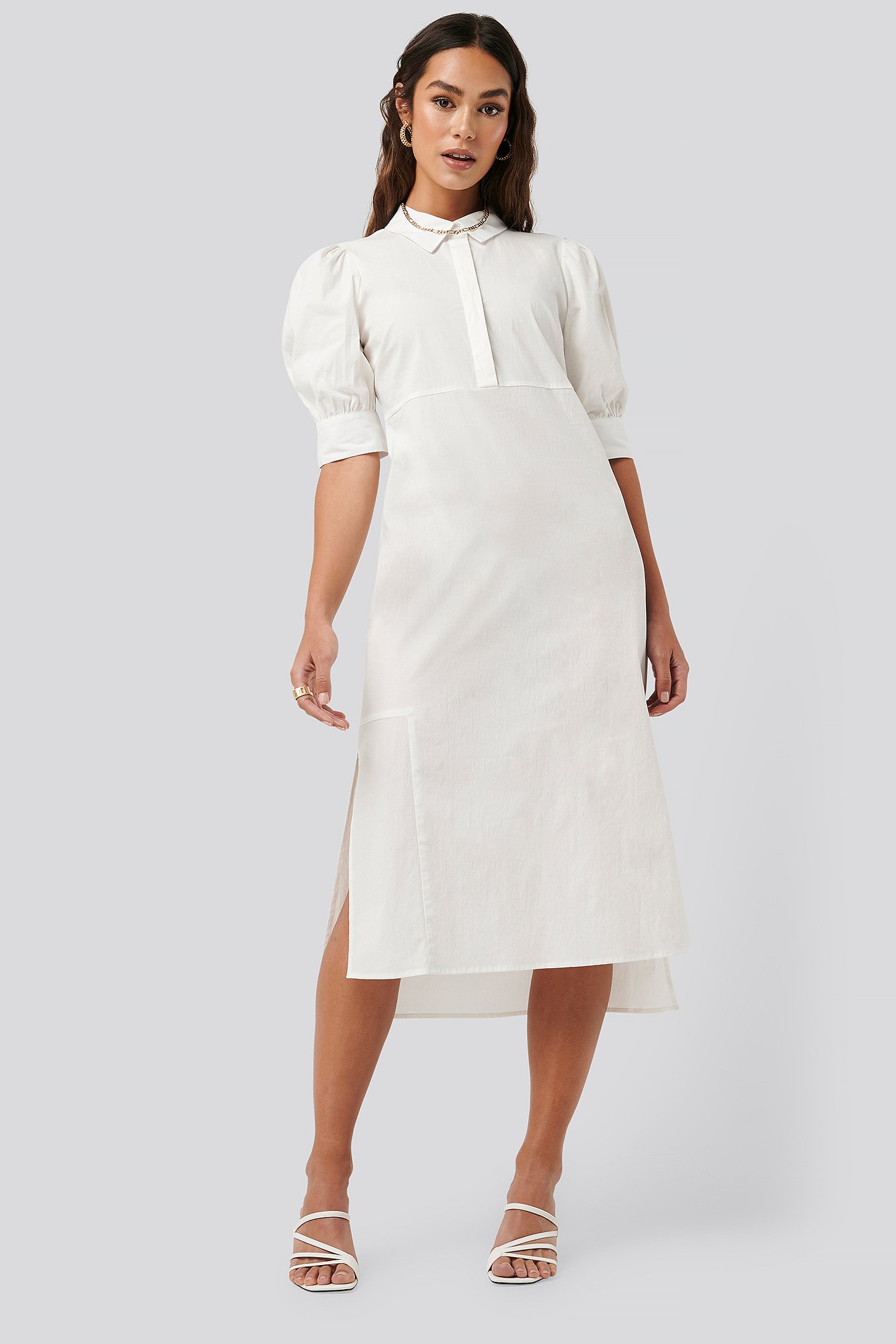 White Puff Sleeve Panel Dress