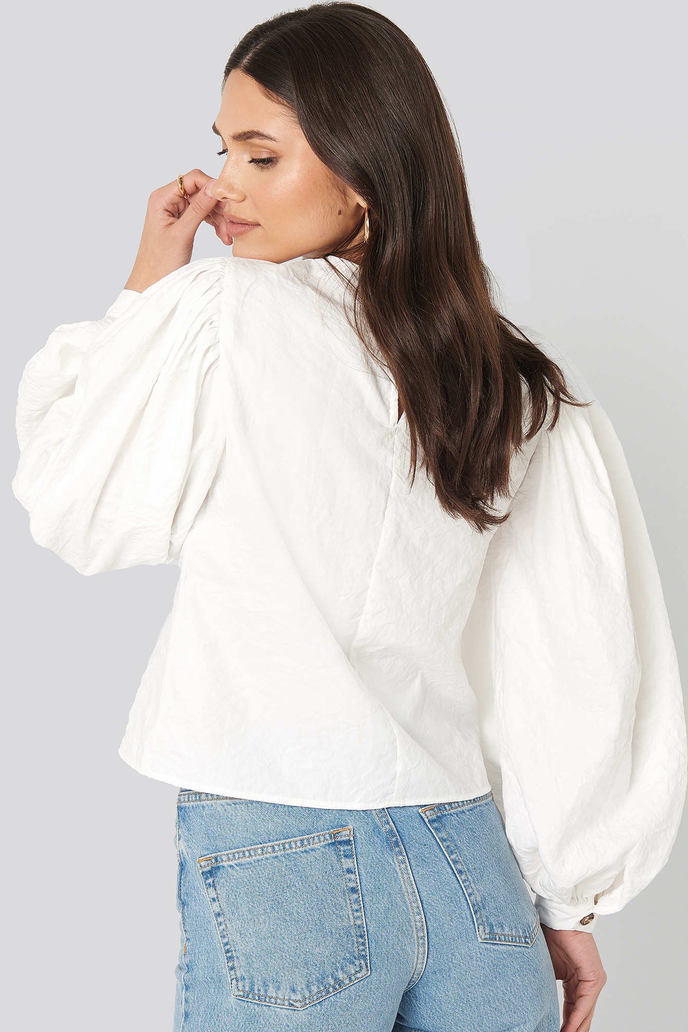 Puff Sleeve Round Neck Top White | na 