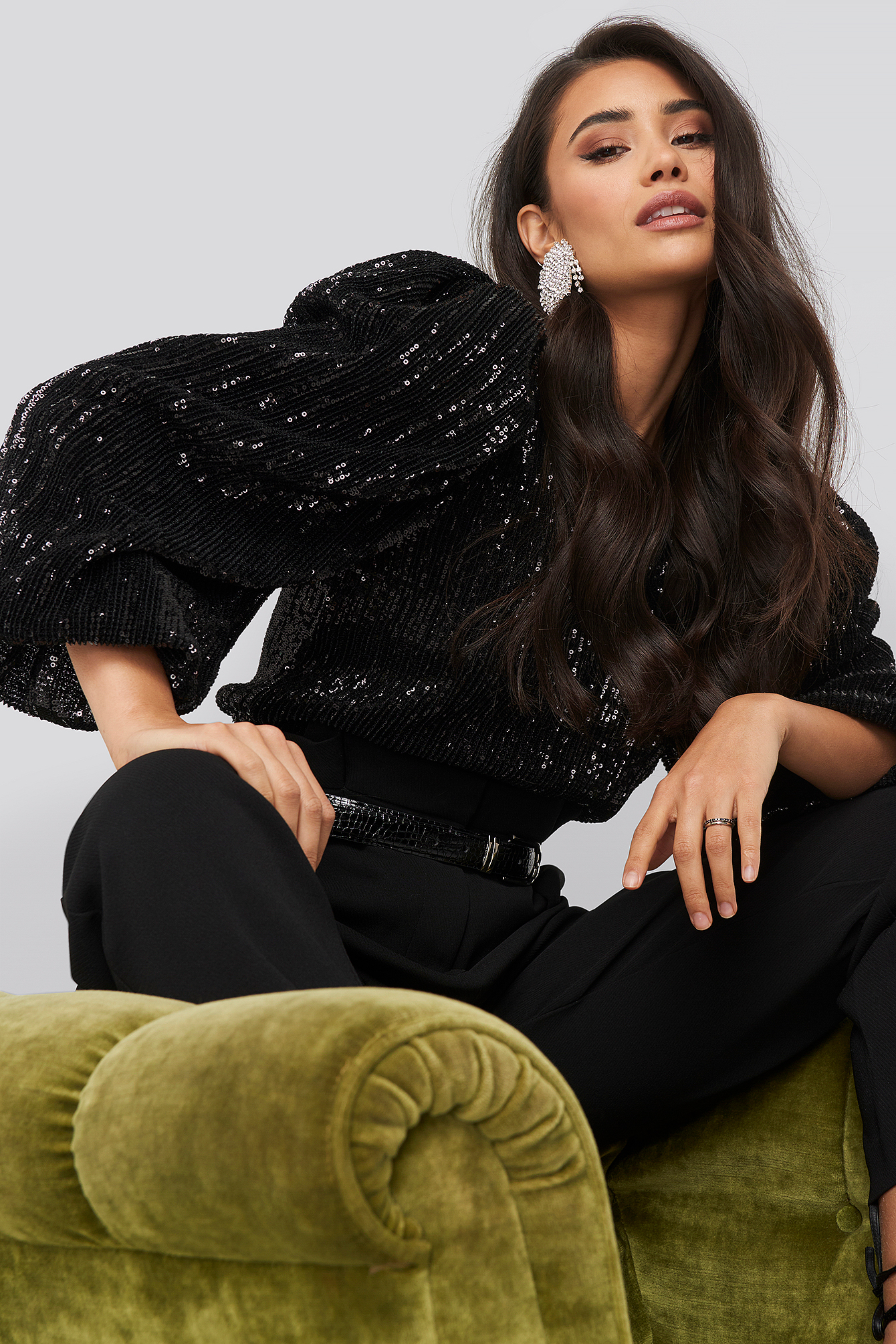 Puff Sleeeve Sequin Blouse Black