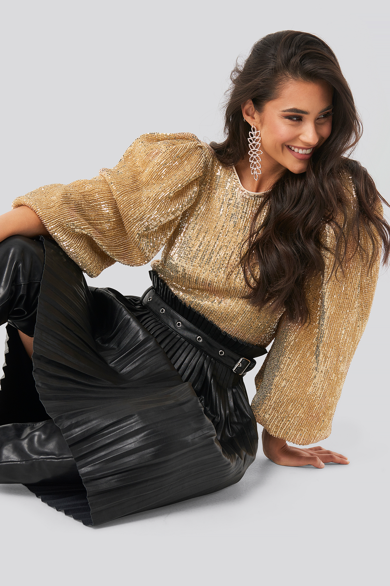 Puff Sleeeve Sequin Blouse Gold