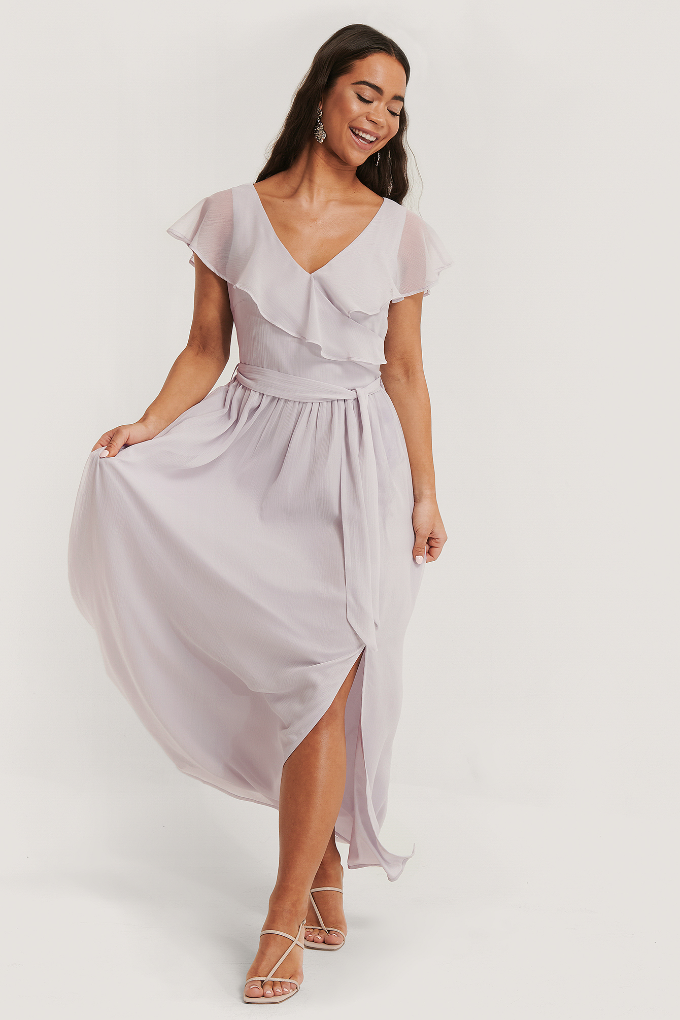 Puff Sleeve Slit Maxi Dress Purple | na 