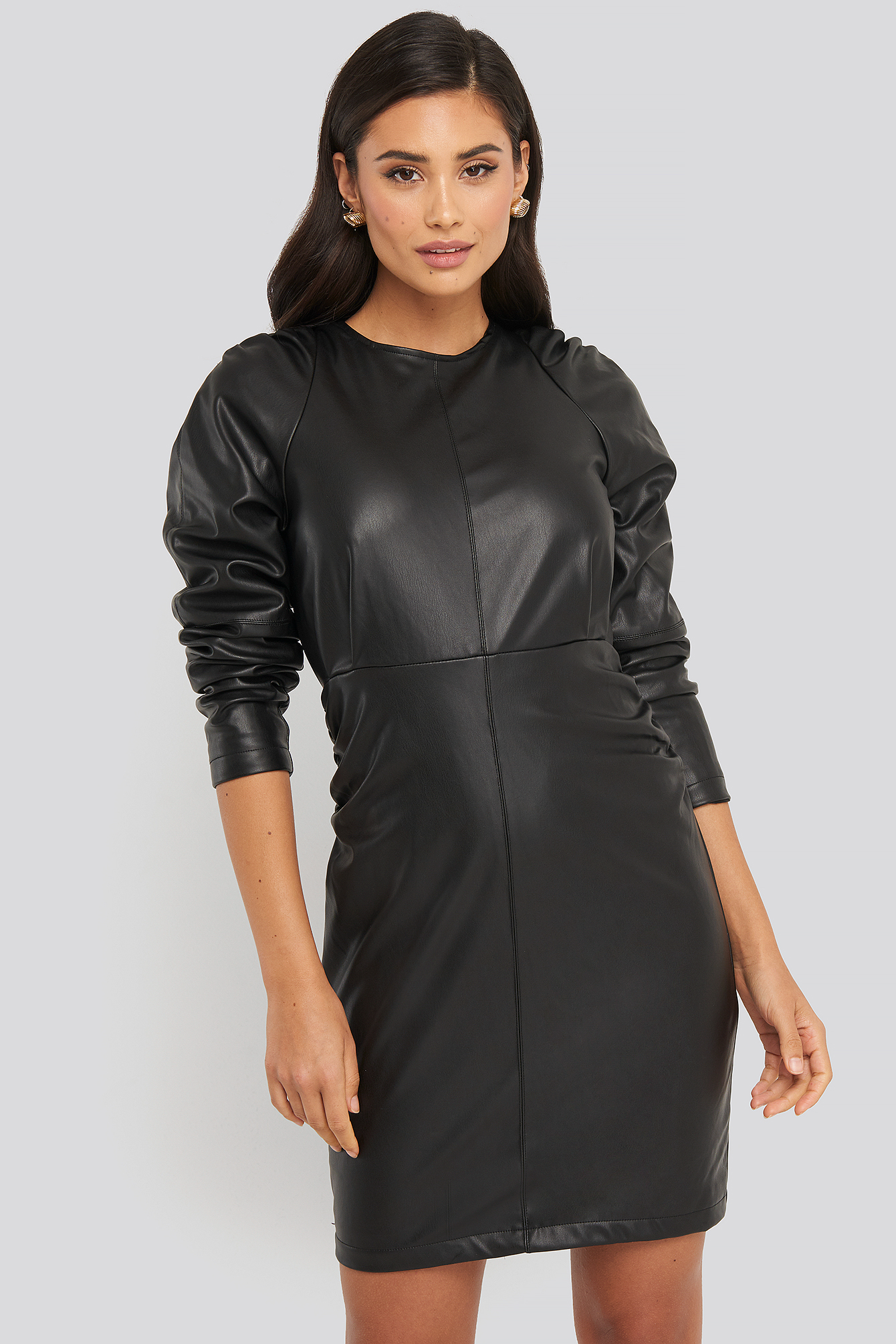 Puff Sleeve Soft Pu Dress Black