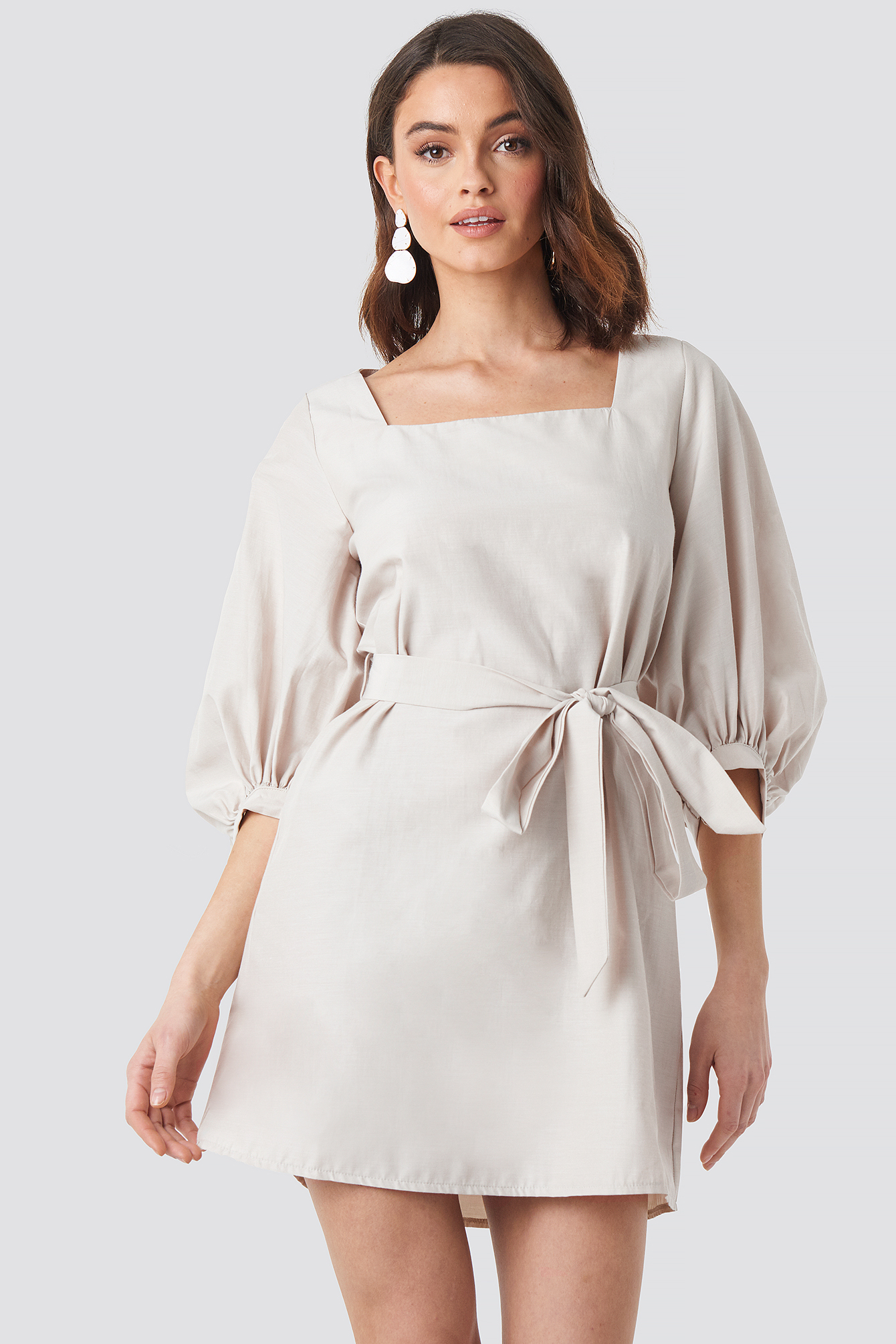 Beige dress puff sleeve Clearance
