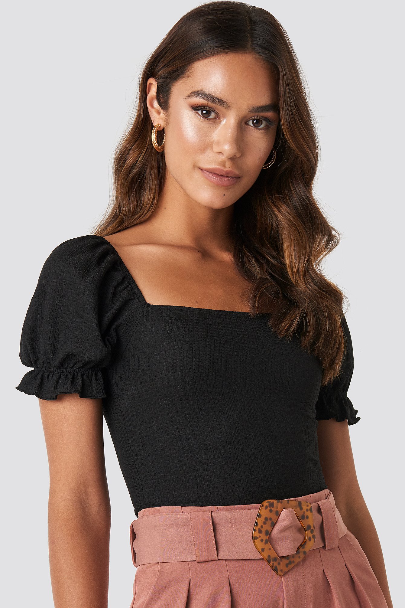Puff Sleeve Square Neck Top Black