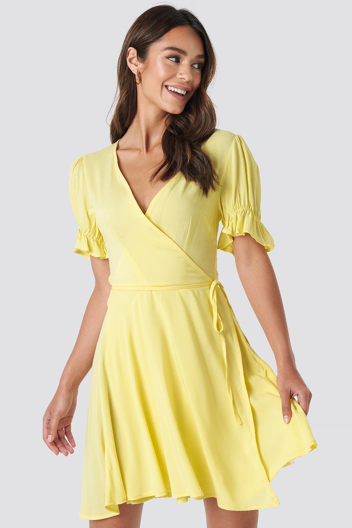 Na-Kd Puff Sleeve Wrap Dress - Yellow