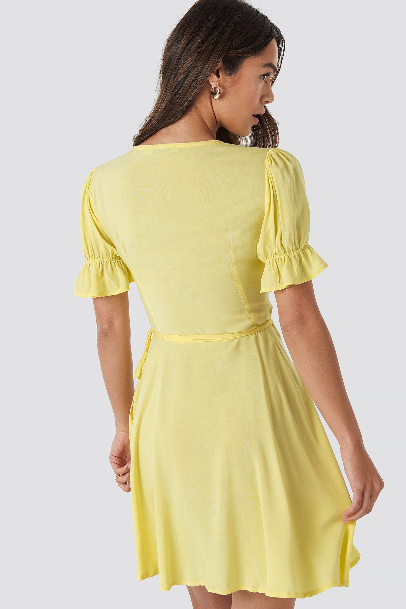 Puff Sleeve Wrap Dress Yellow