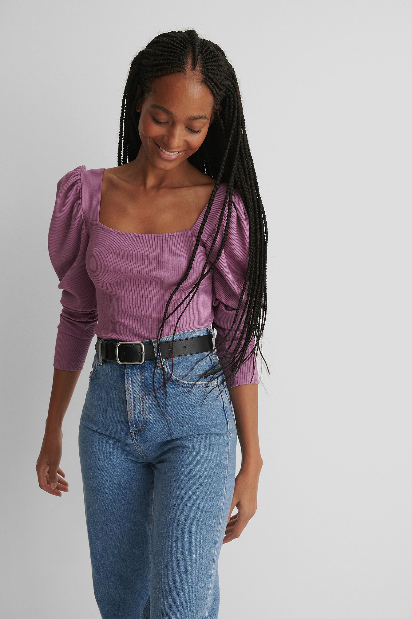 Purple Puff Sleeved Square Neck Top