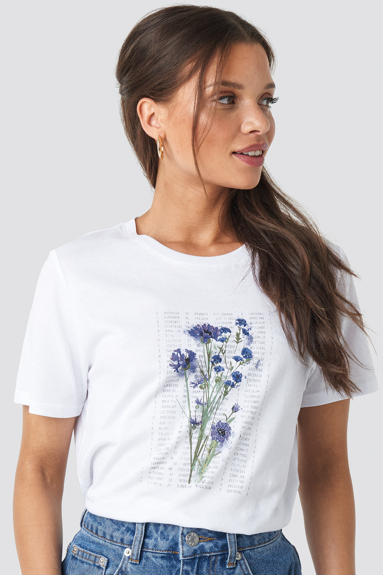 Purple Flower Printed Tee White