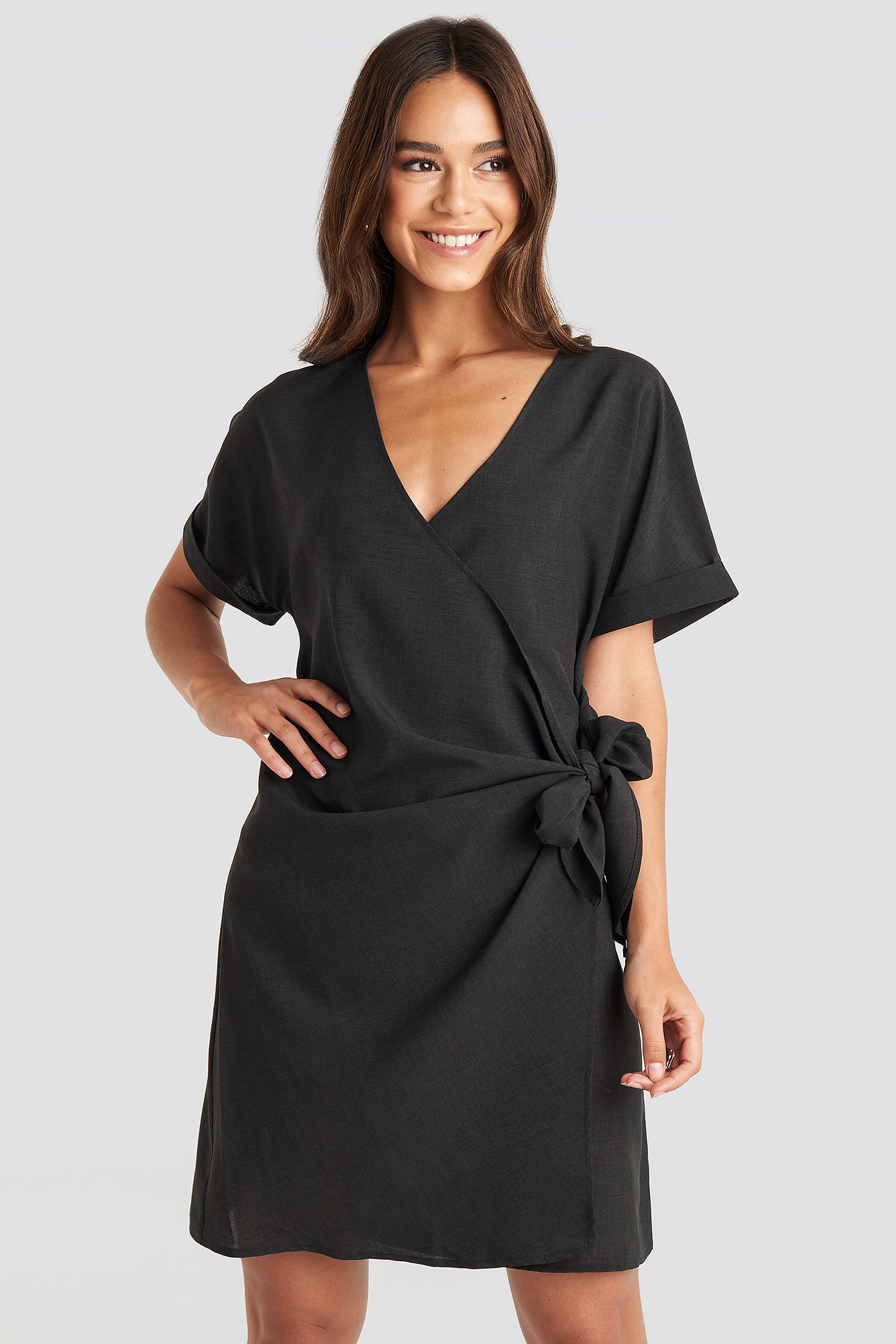 Overlap Knot Mini Dress Black