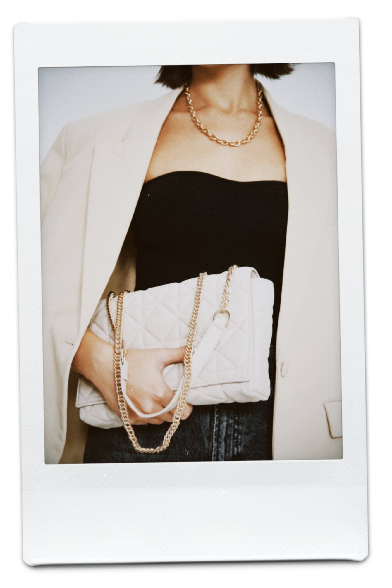 Creme Quilted Chain Bag