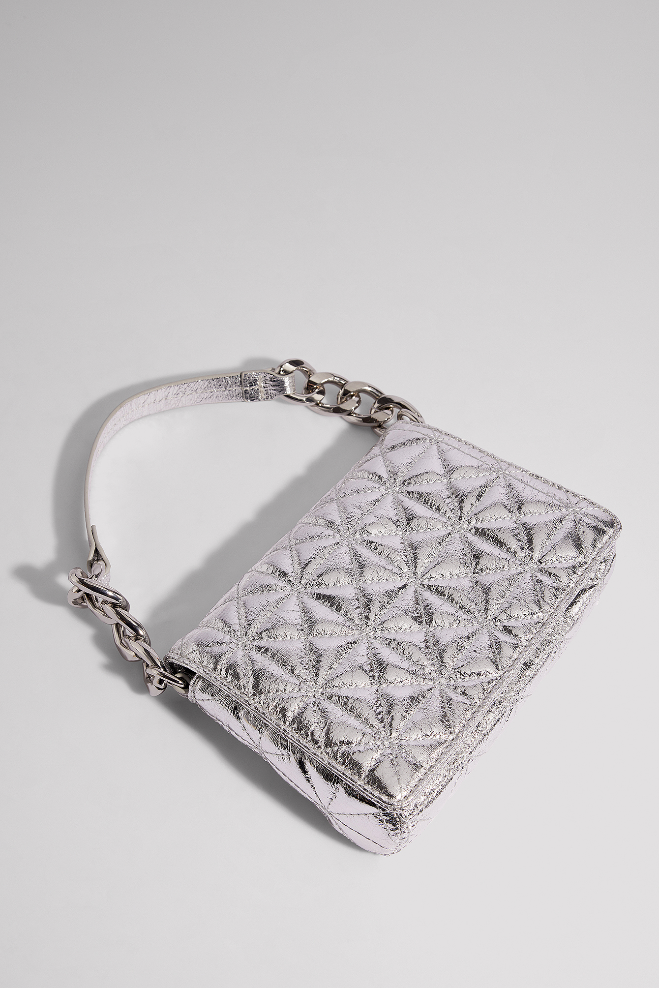 Silver Quilted Chunky Chain Shoulder Bag