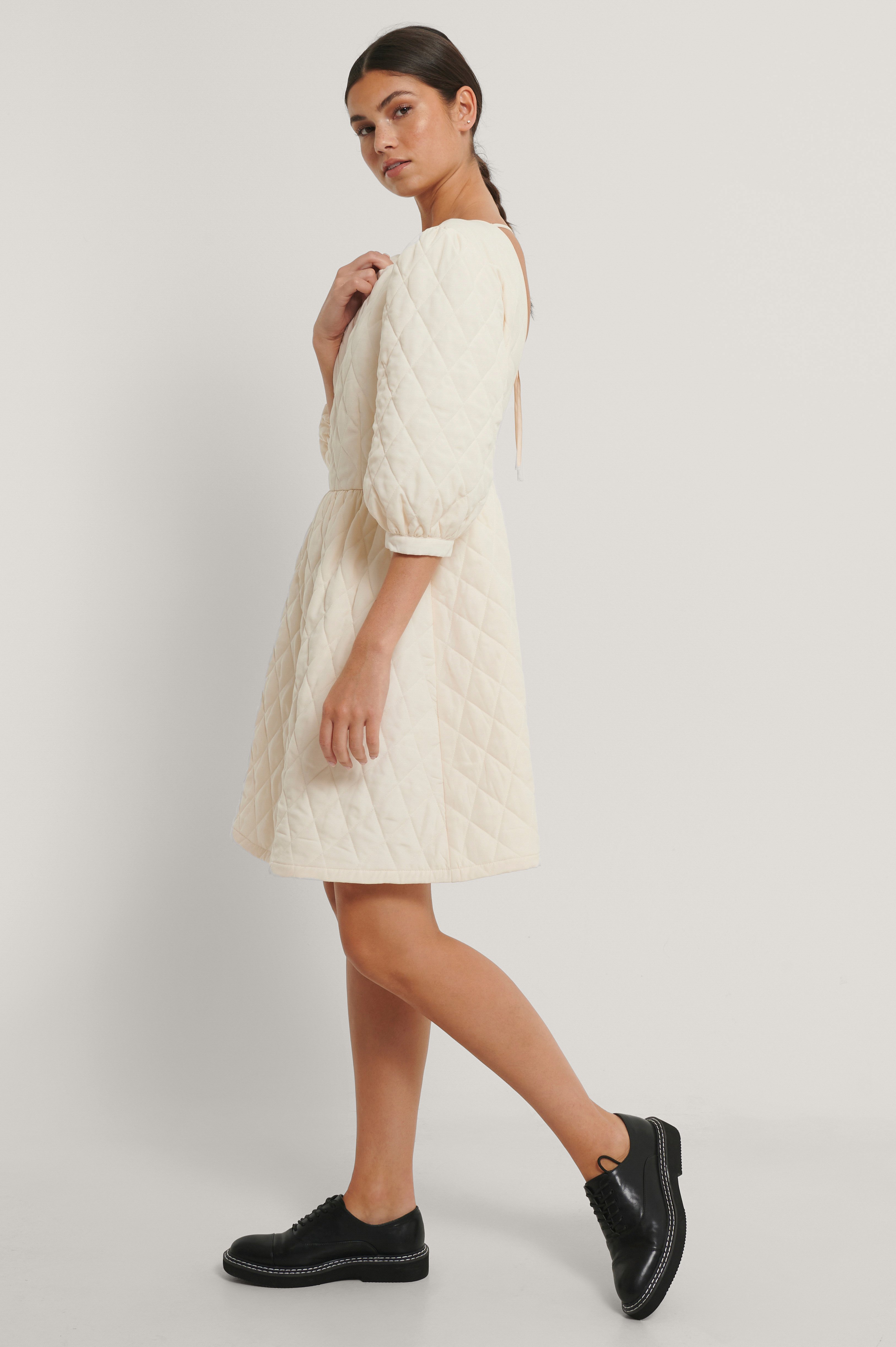 Cream Quilted Open Back Mini Dress