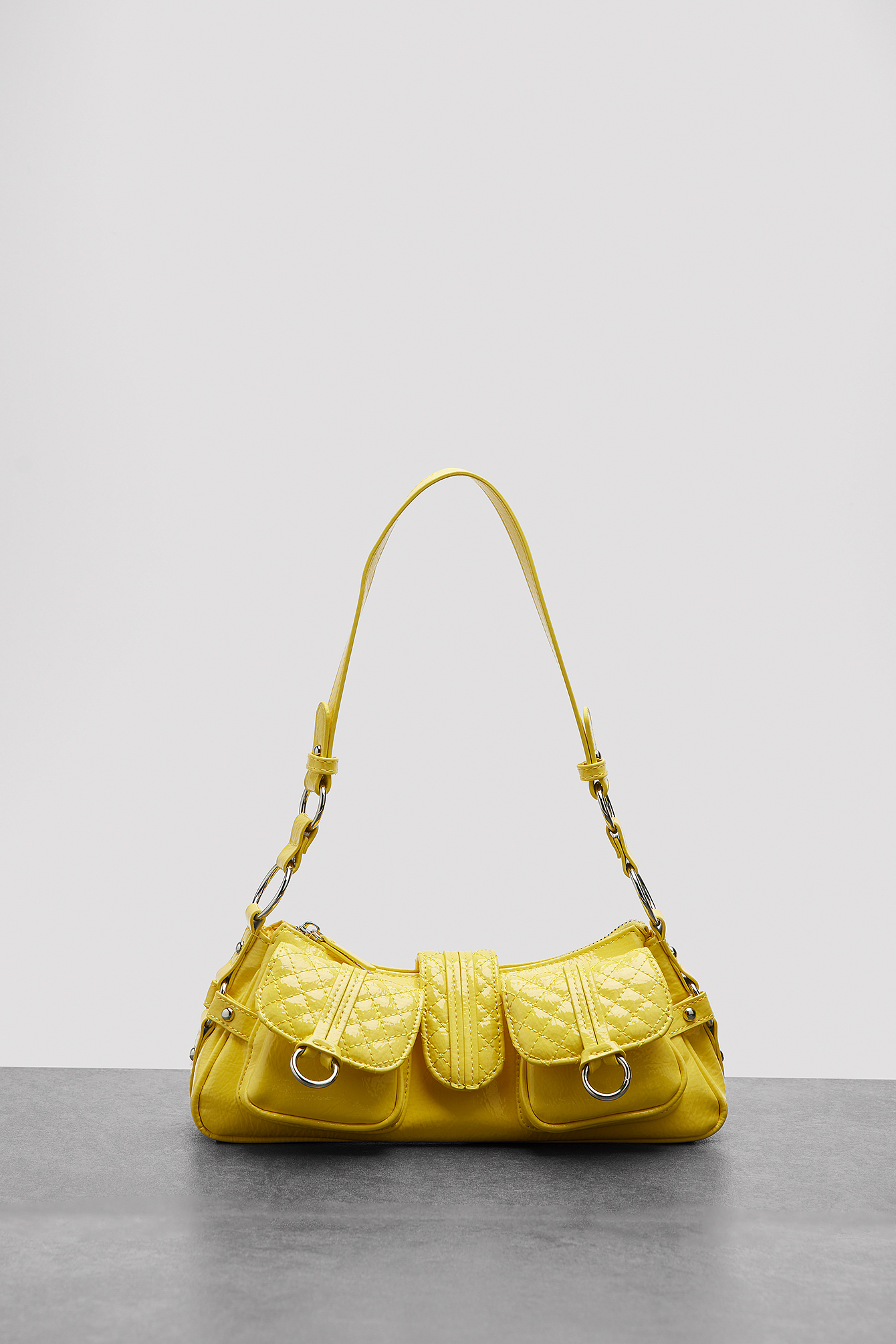 Yellow Quilted Pocket Baguette Bag