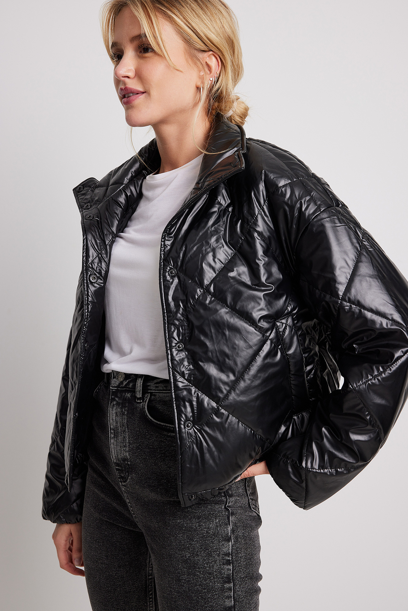 Quilted Pu Padded Jacket Black