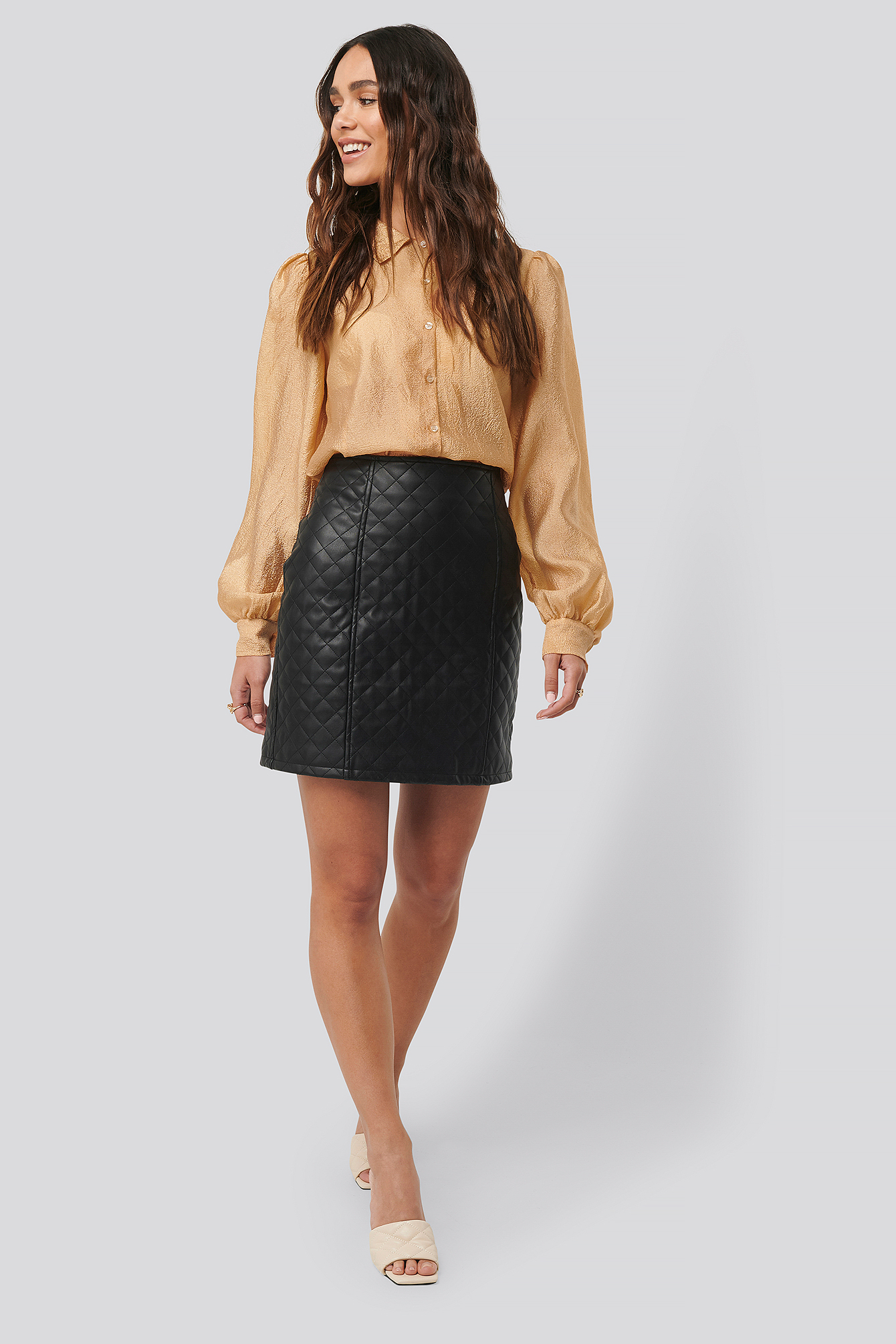 NA-KD Quilted PU Skirt - Black