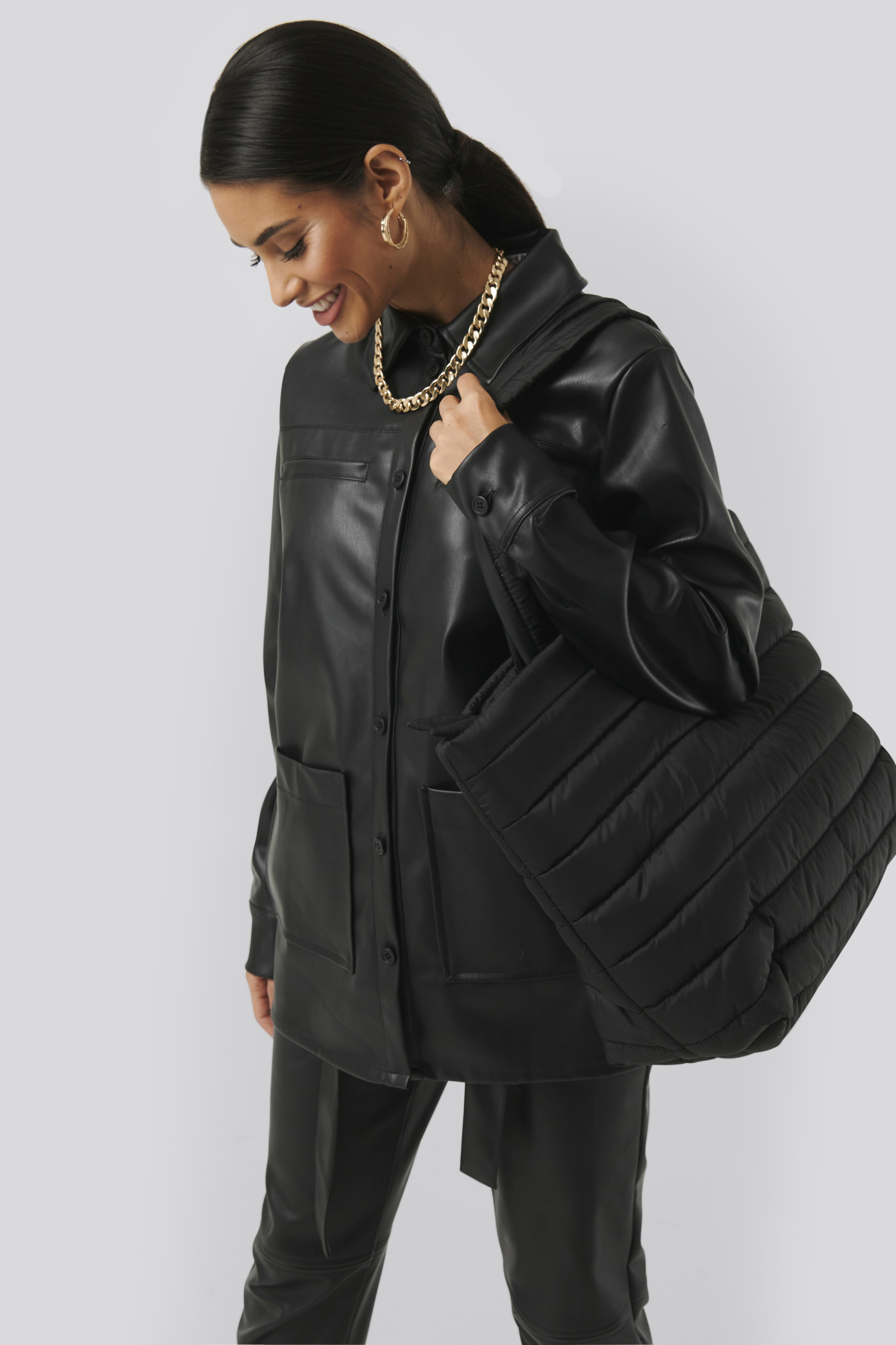 Black Quilted Shopper
