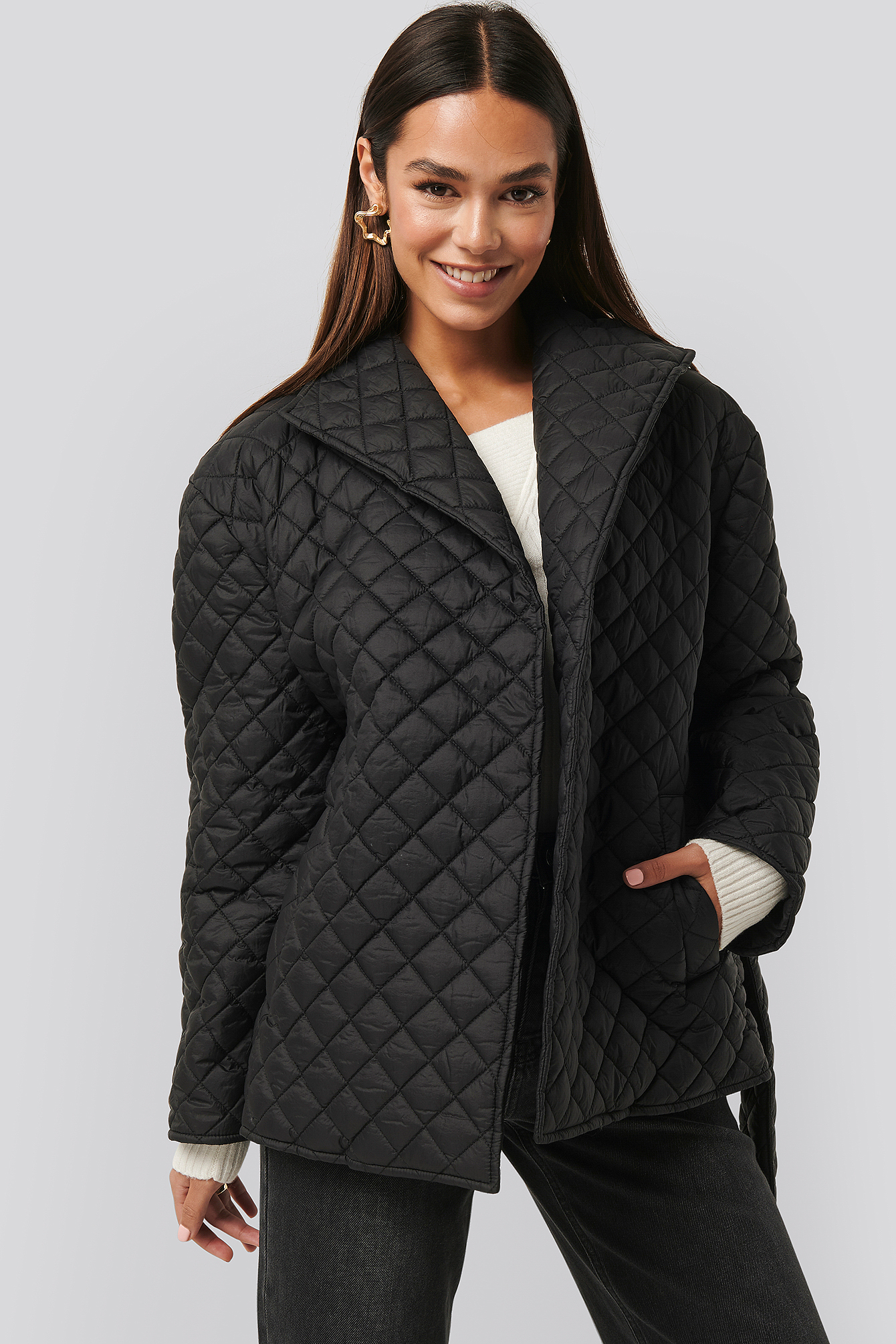 Quilted Short Jacket Schwarz