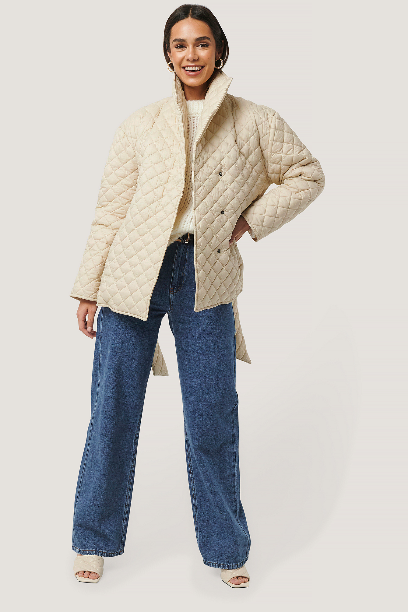 Quilted Short Jacket Beige