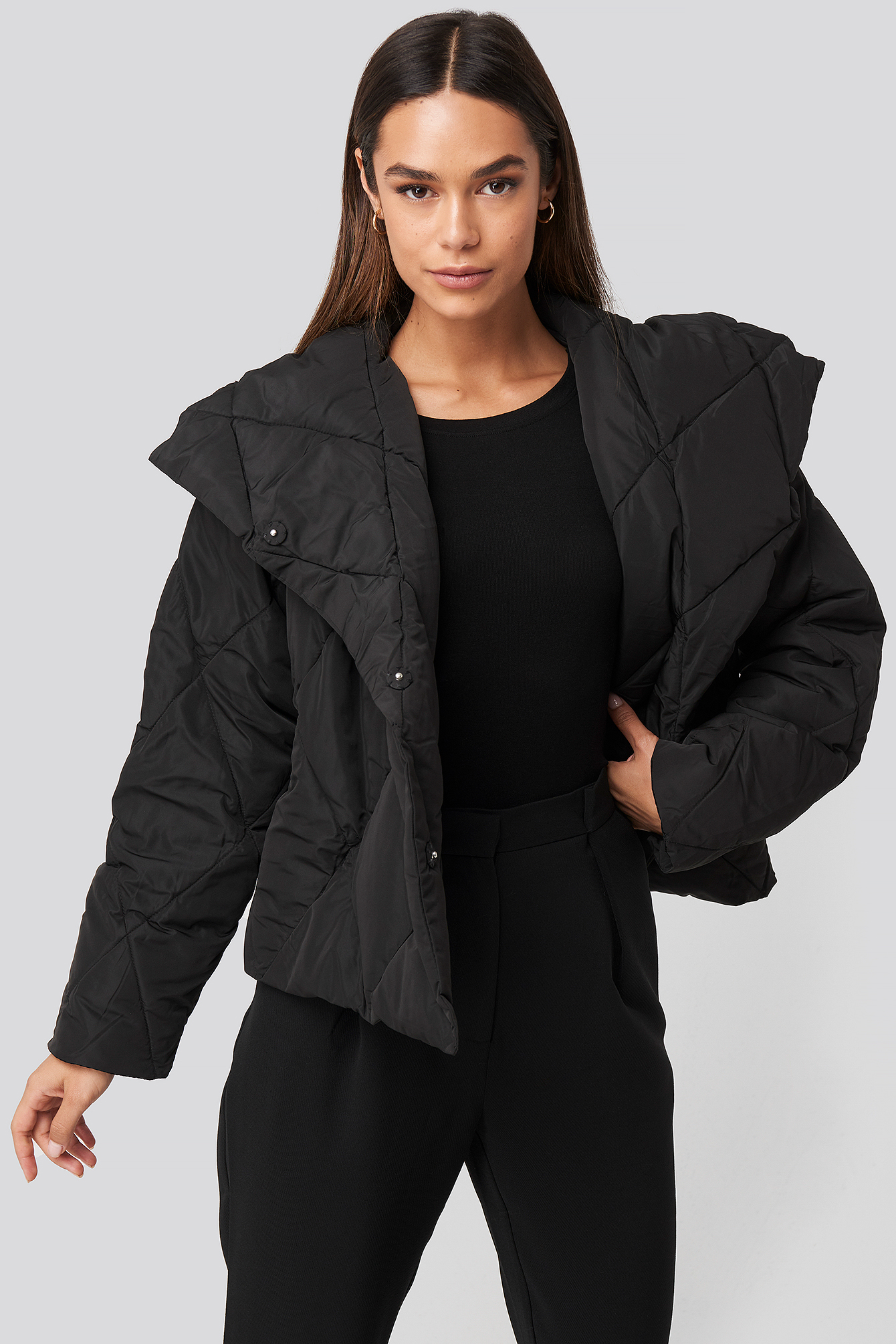 Quilted Short Padded Jacket Black