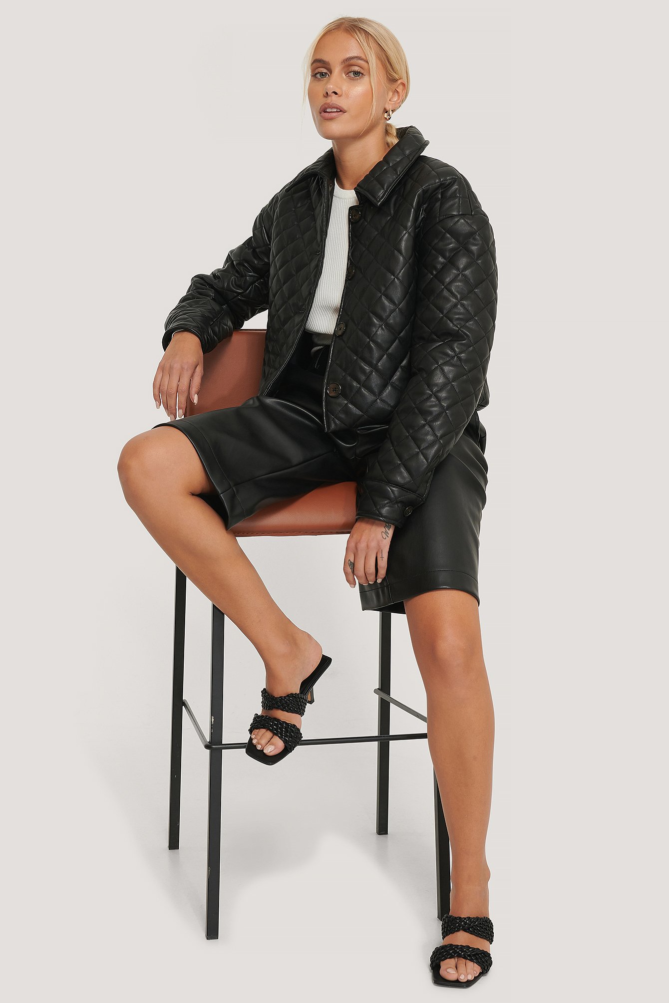 Black Quilted Short PU Jacket