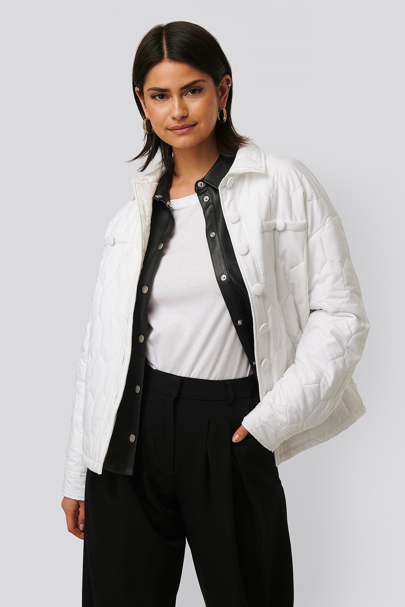 White Quilted Buttoned Jacket