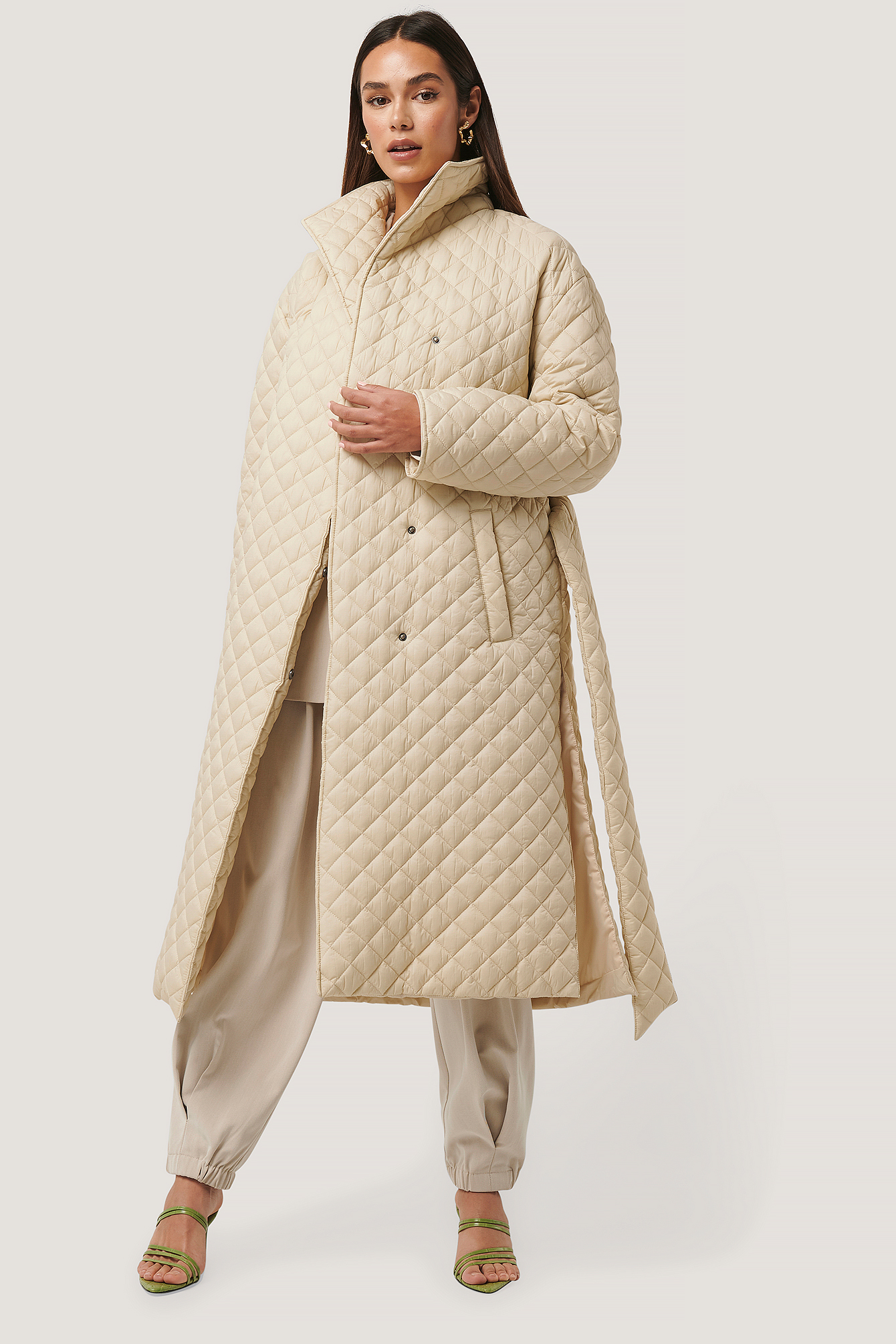 Quilted Long Jacket Beige NAKD