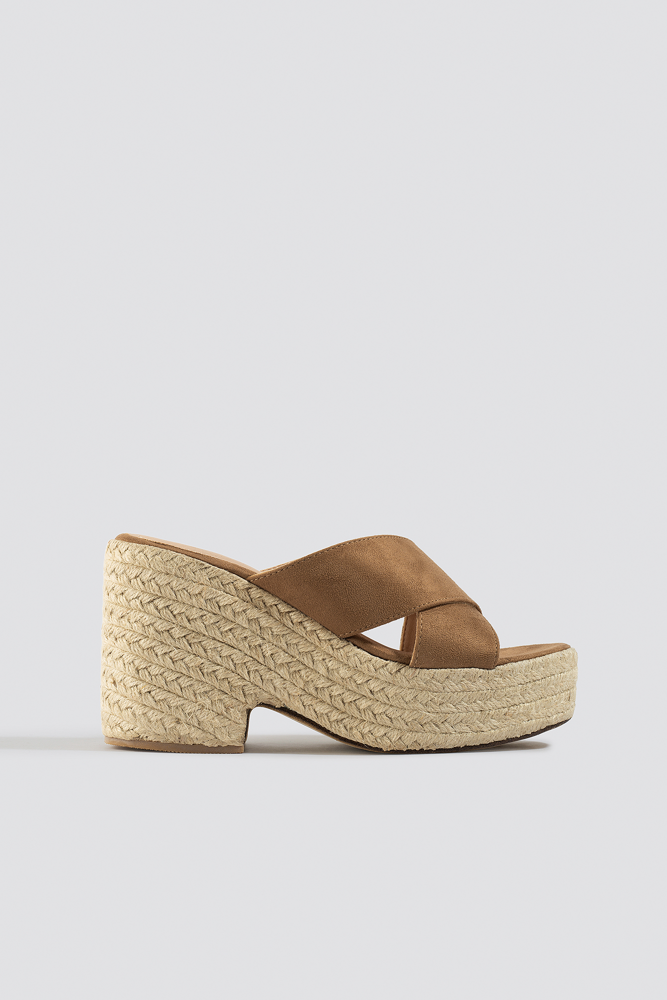 Raffia Block Heel Sandals Brown