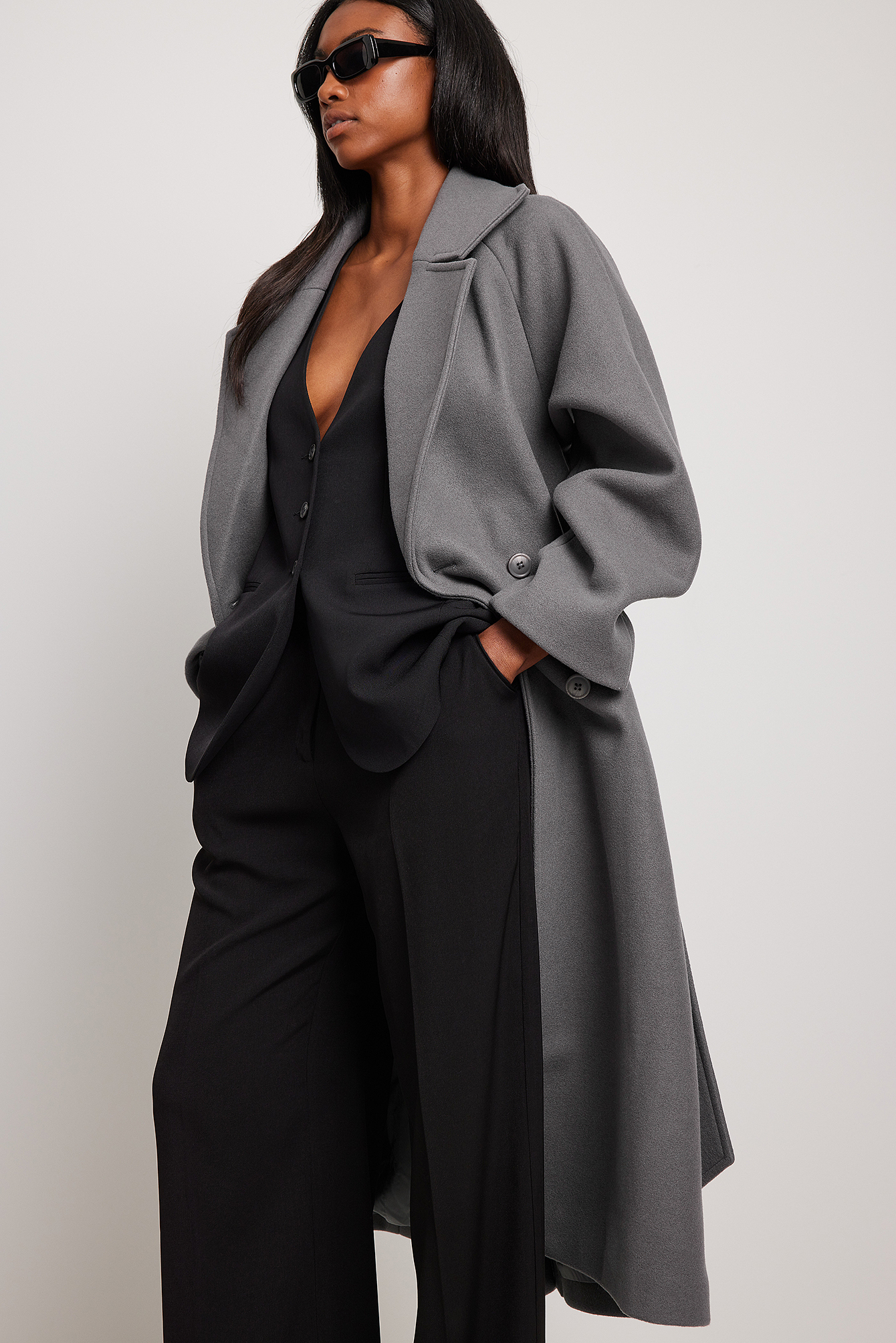 Raglan Sleeve Belted Coat Grey | na-kd.com