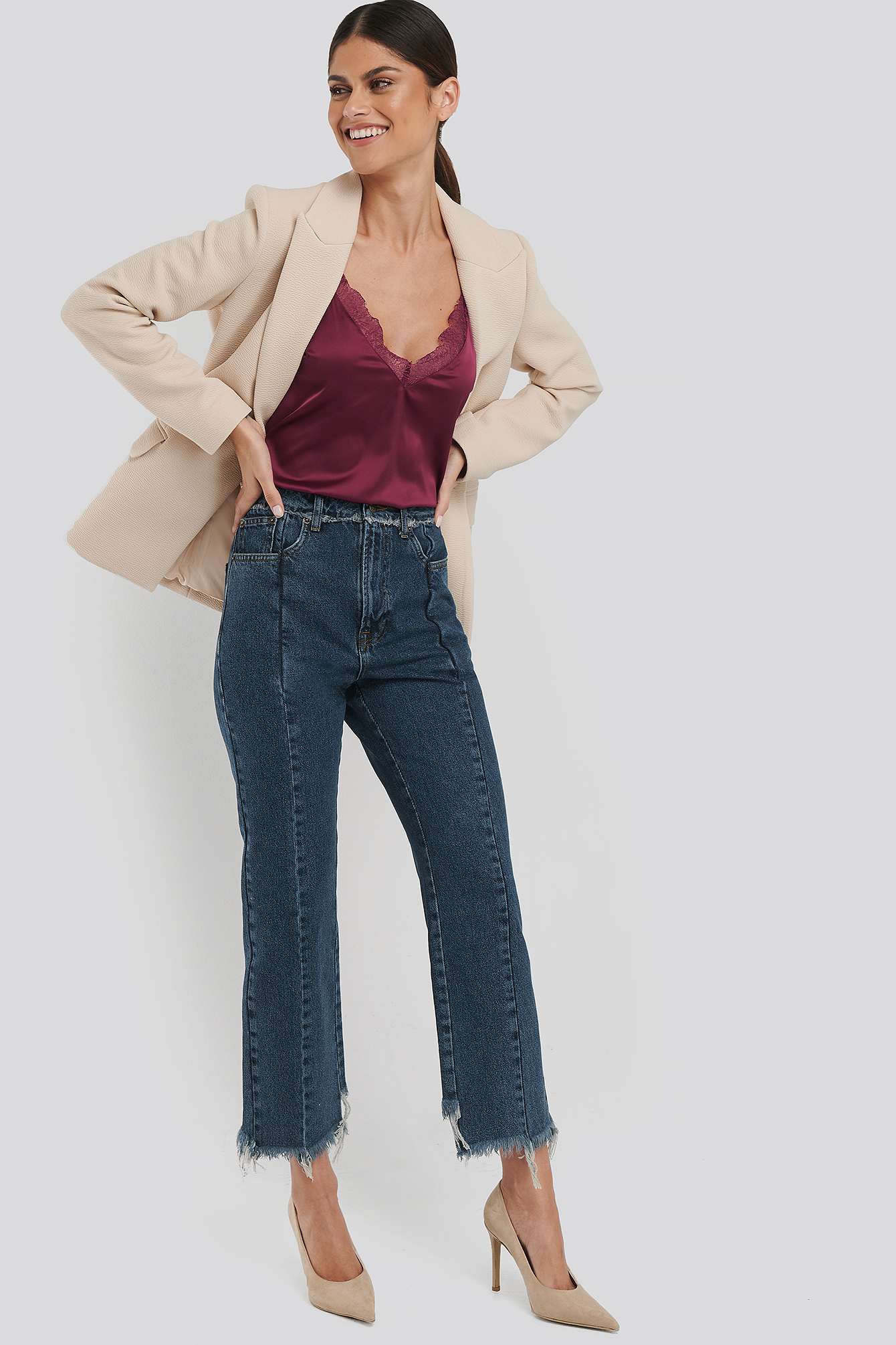 Raw Edge Straight Jeans Indigo Blue