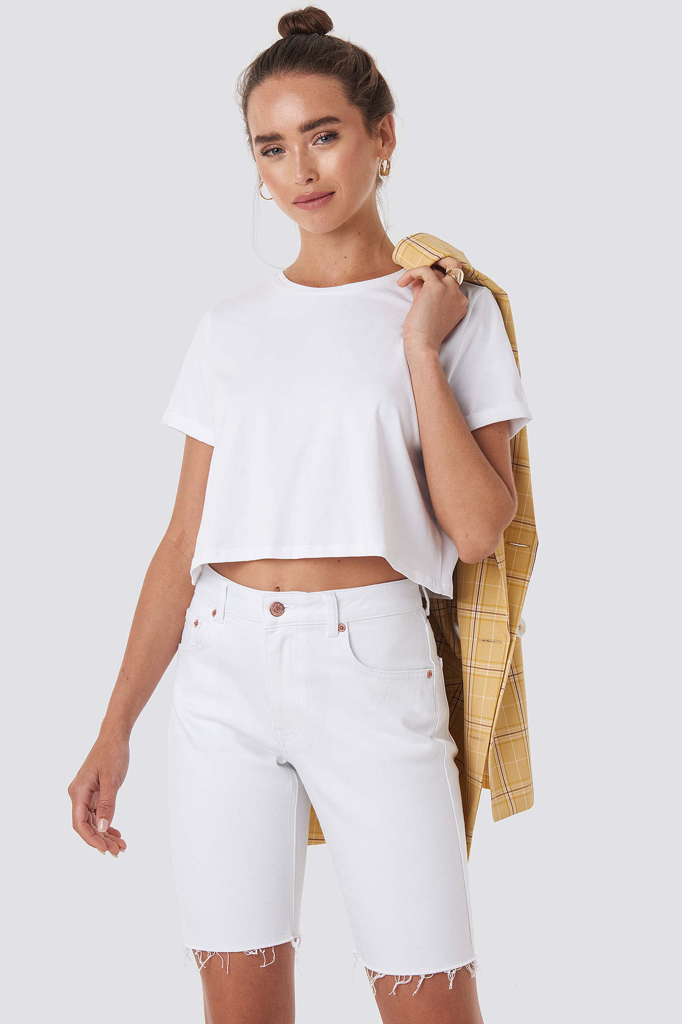 Raw Hem Denim Cycling Shorts White