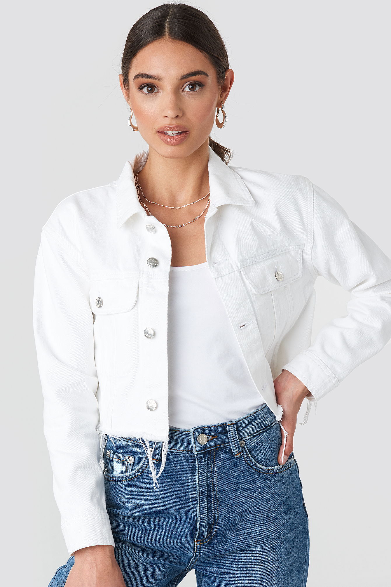 Raw Hem Denim Jacket White