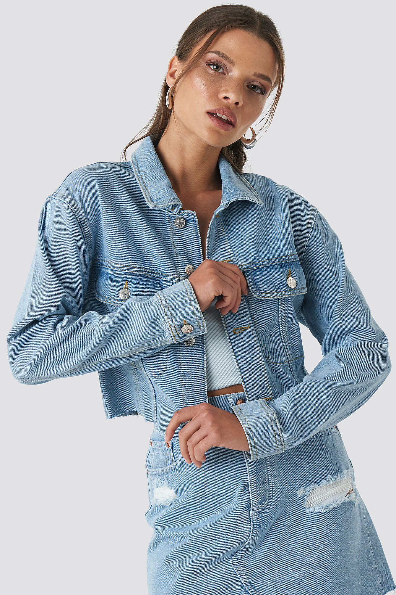 Raw Hem Denim Jacket Light Stone Wash