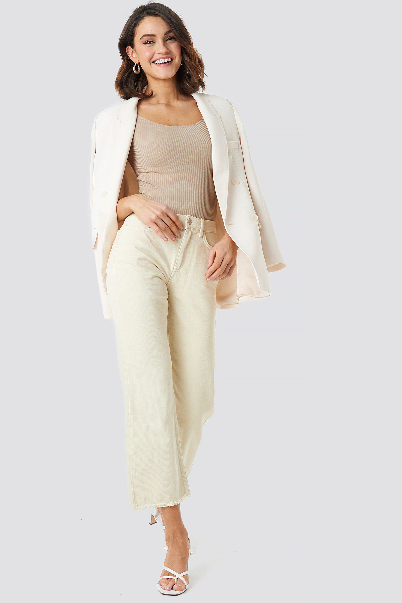 Raw Hem Denim Pants Beige