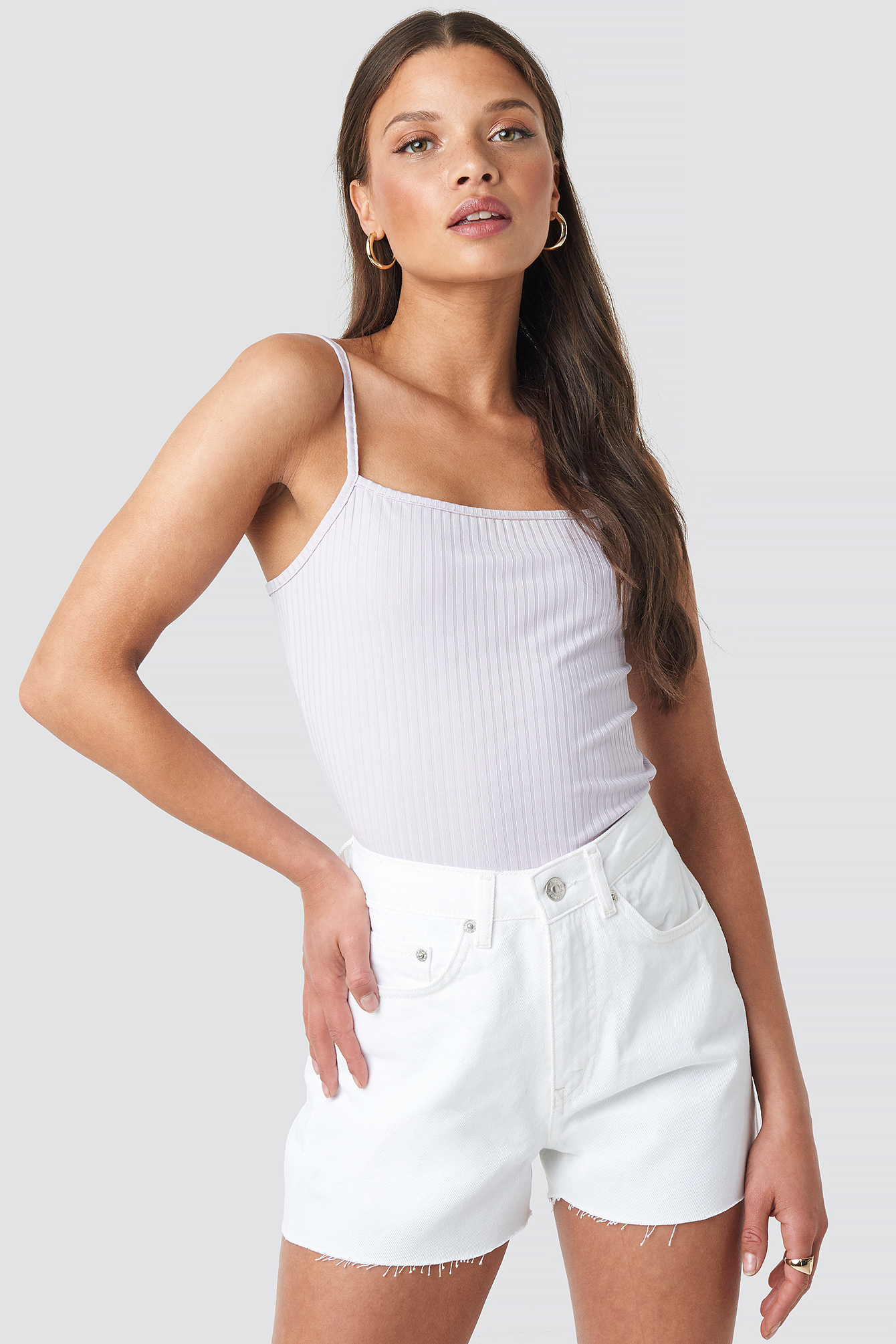 Raw Hem High Waist Denim Shorts White