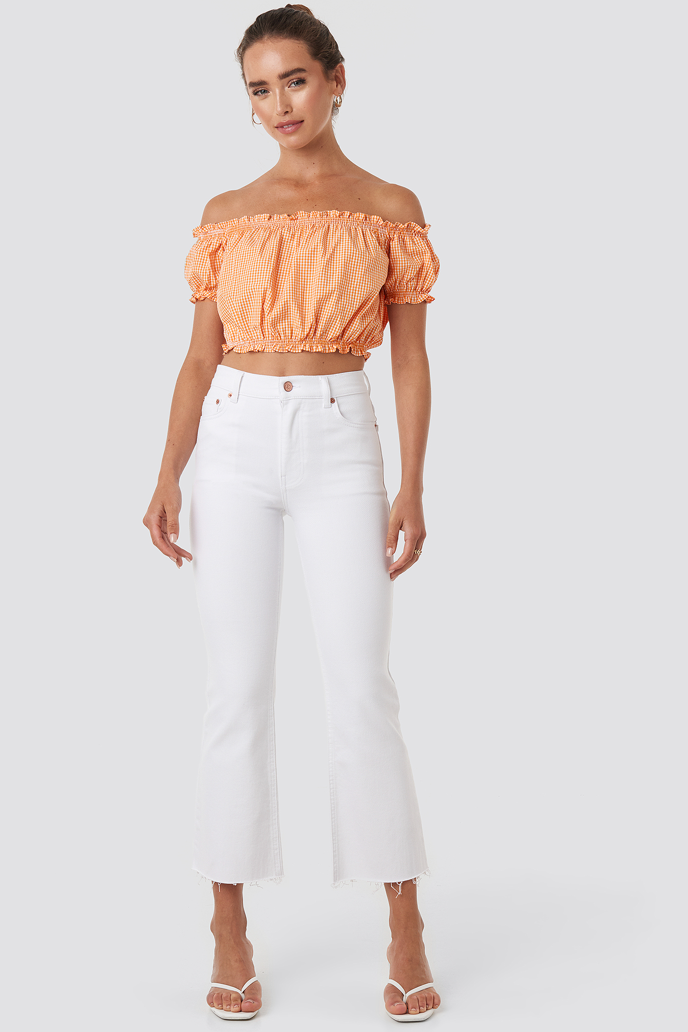 Raw Hem Kick Flare Jeans White