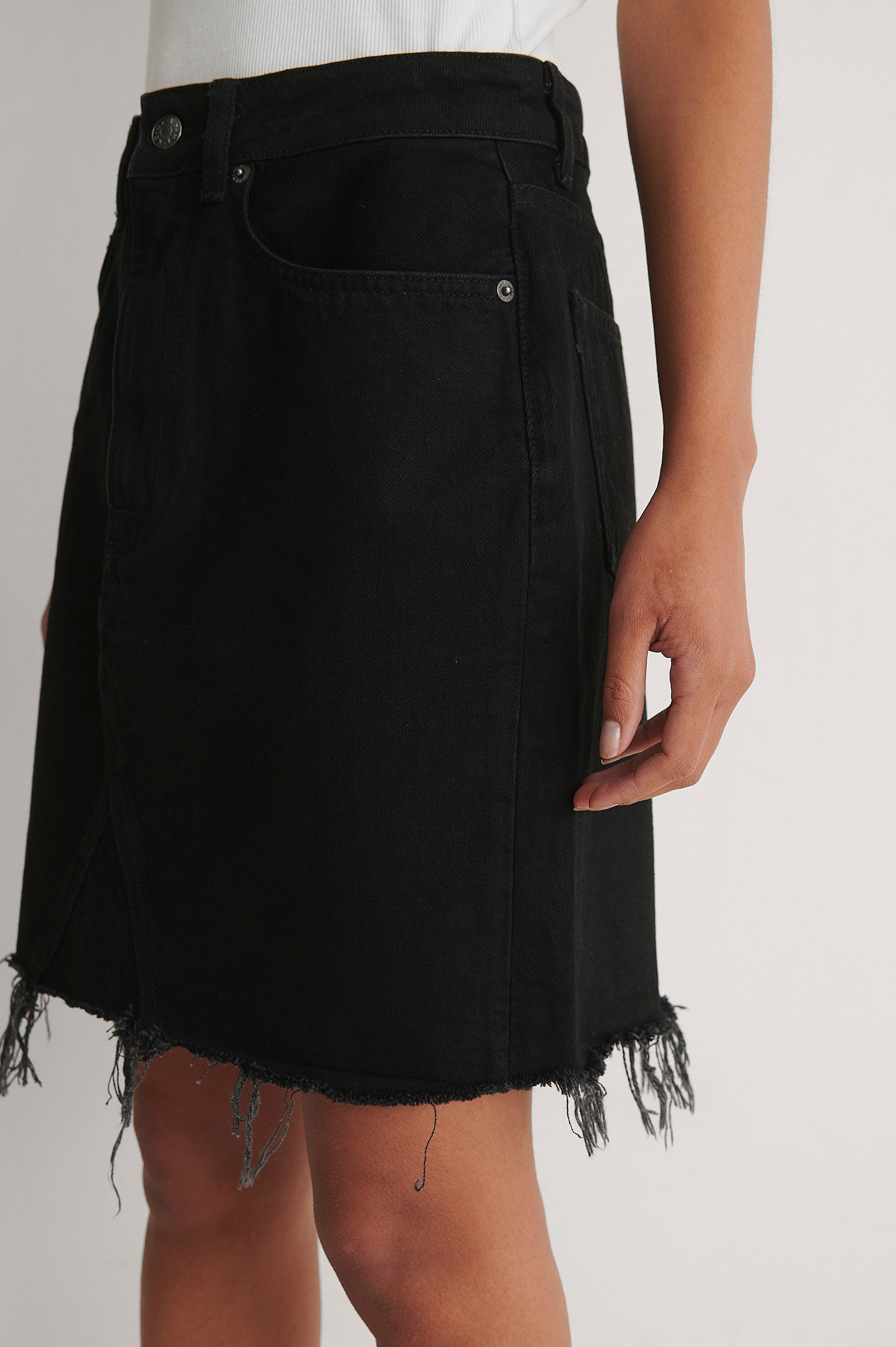 Black Raw Hem Mini Denim Skirt