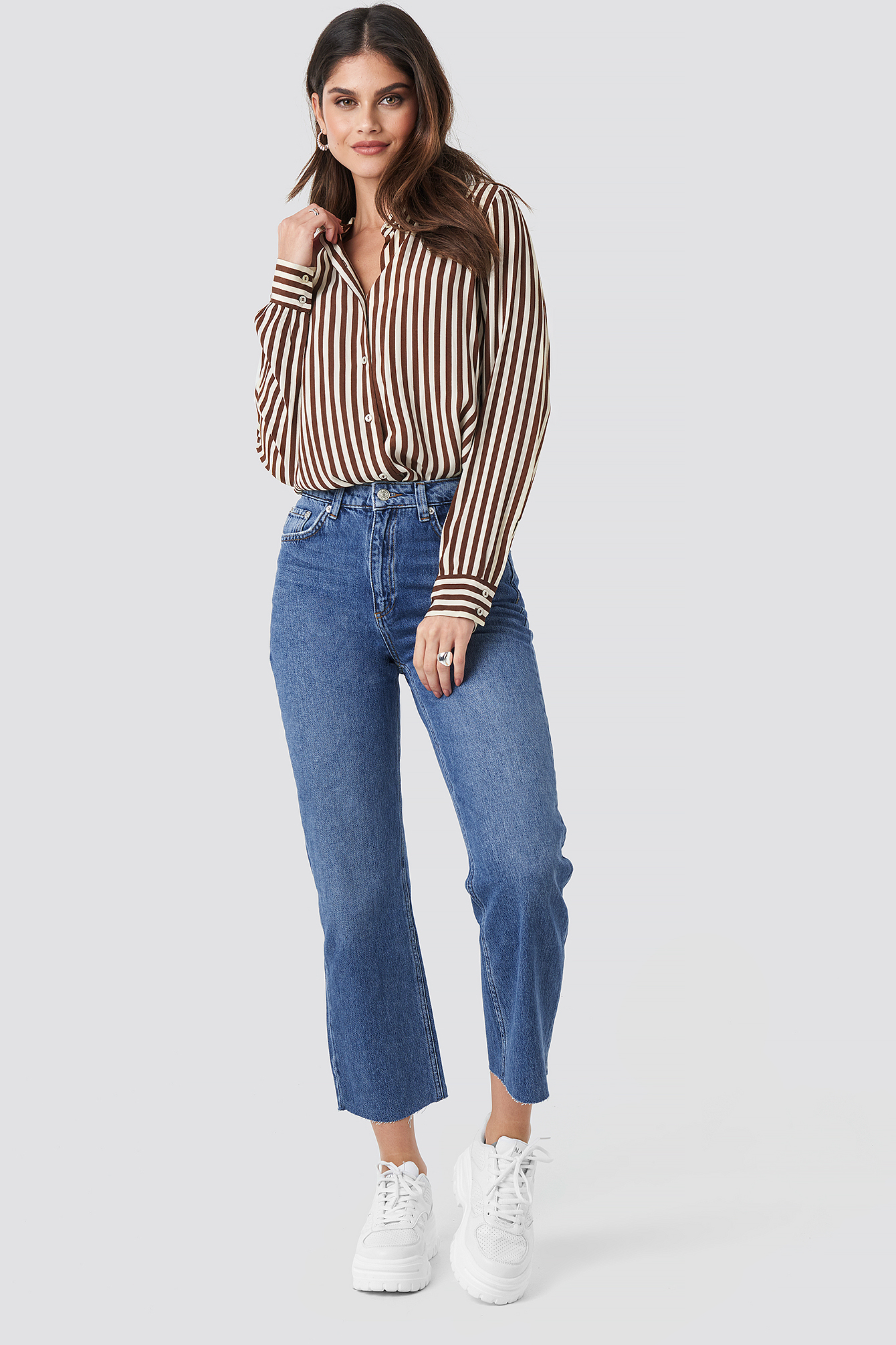 Raw Hem Straight Jeans Mid Blue