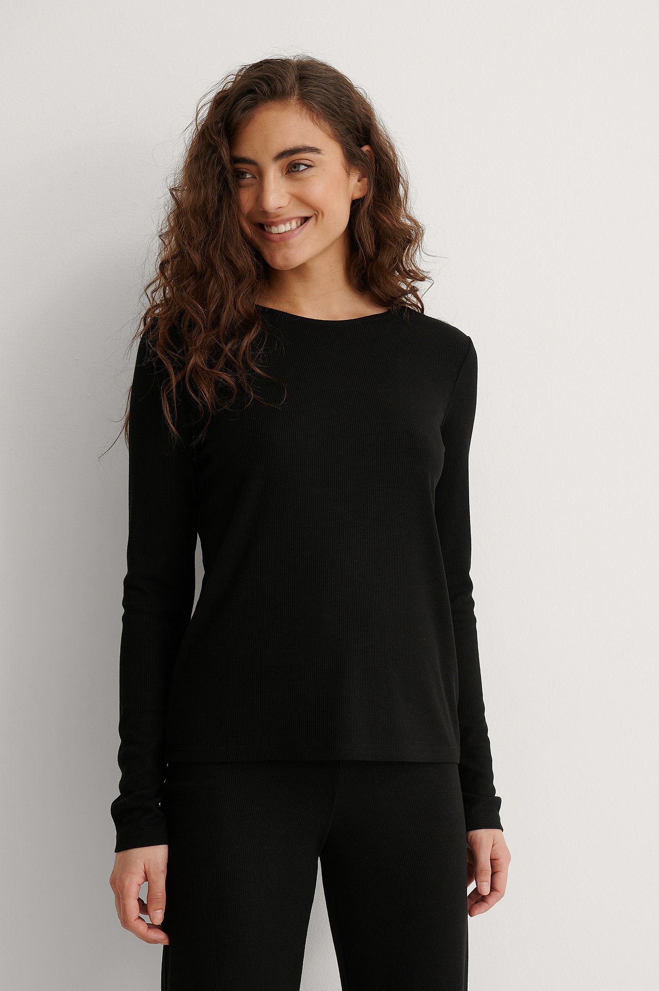Black Soft Ribbed Round Neck Top