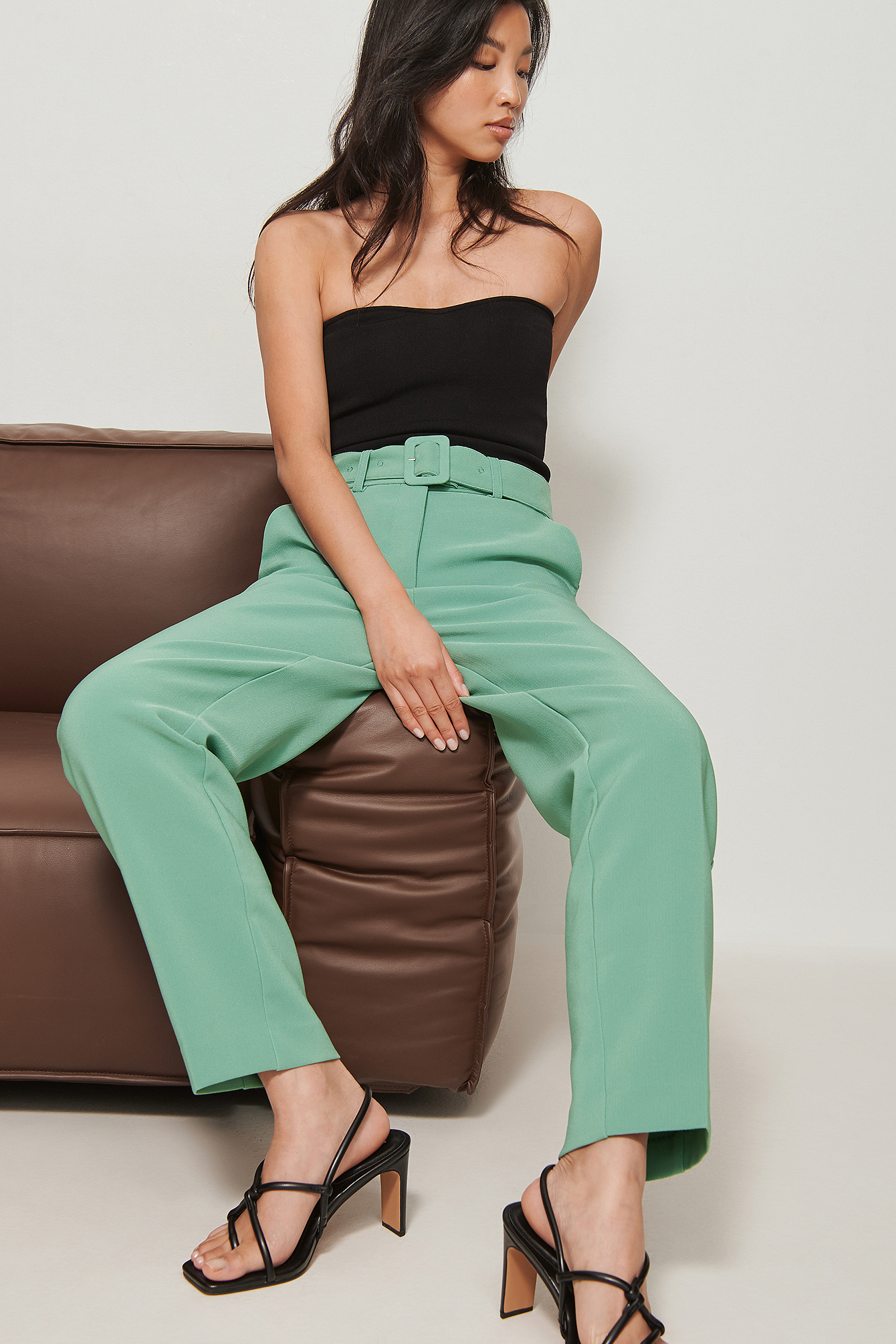 Teal Recycled Belted Suit Pants