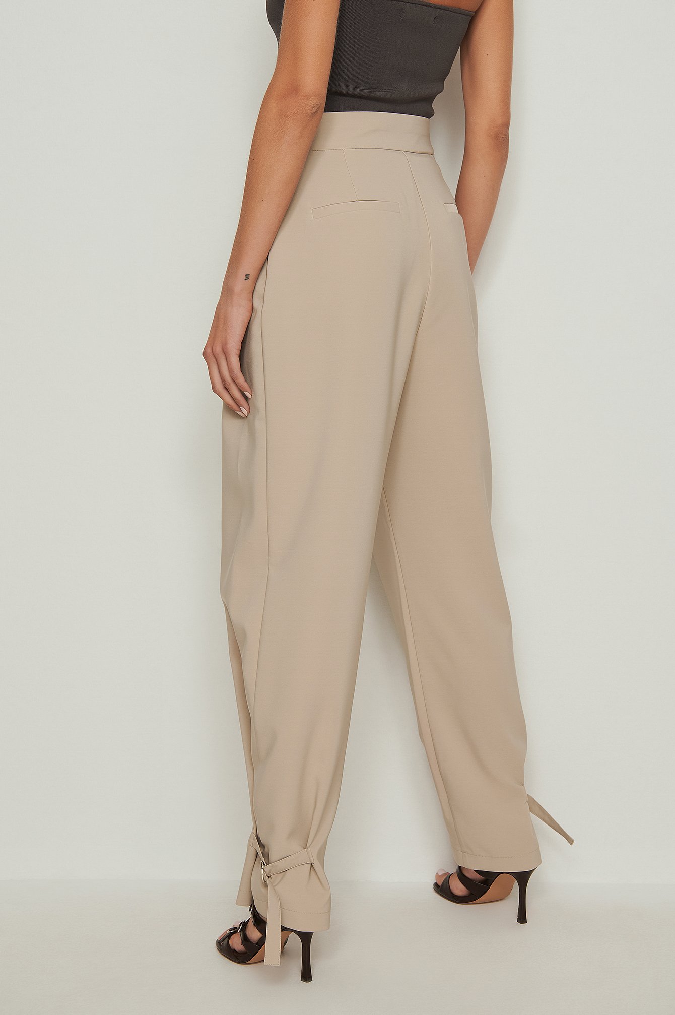 Taupe Recycled Buckle Detail Suit Pants