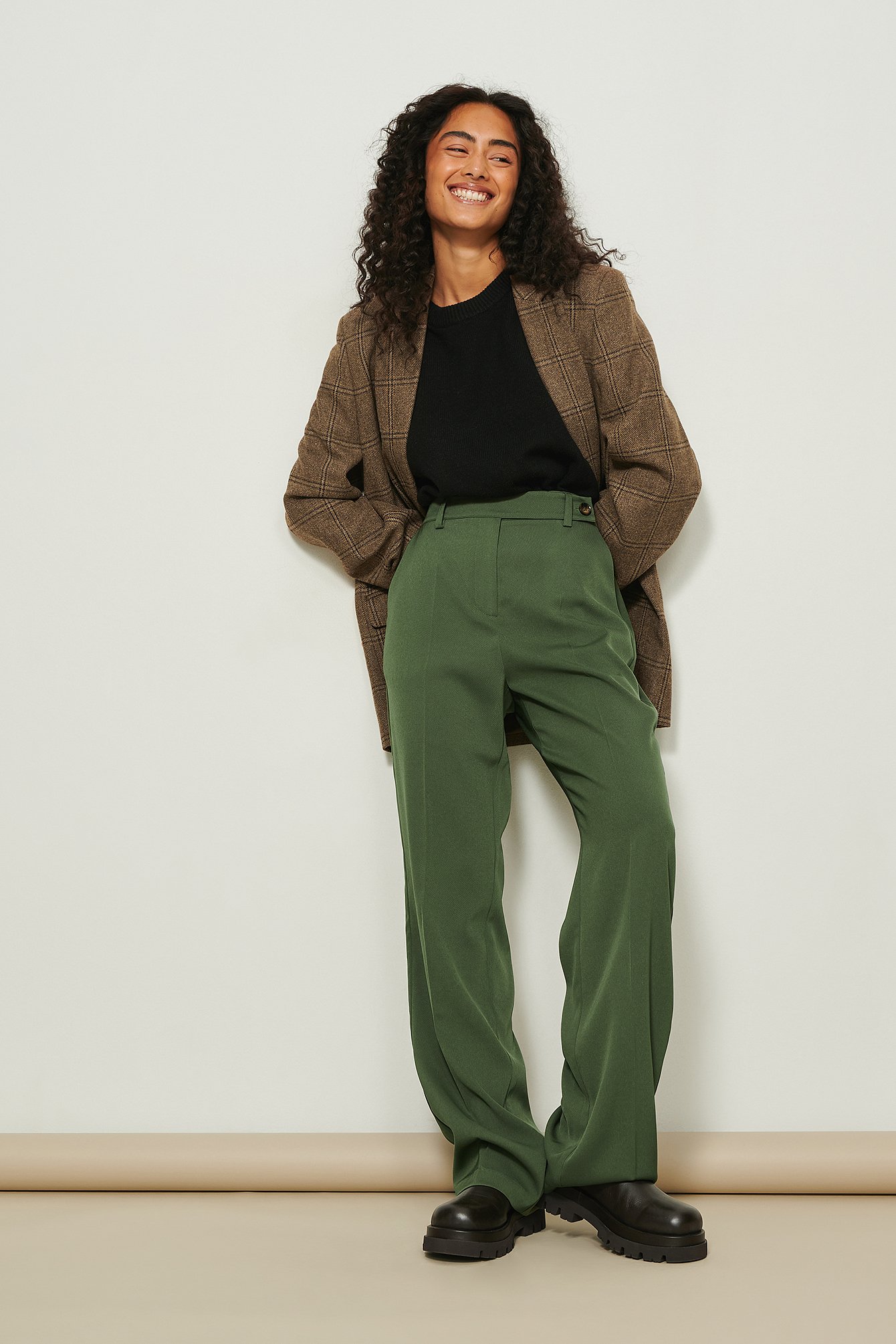 Dusty Dark Green Recycled Buttoned Detailed Suit Pants