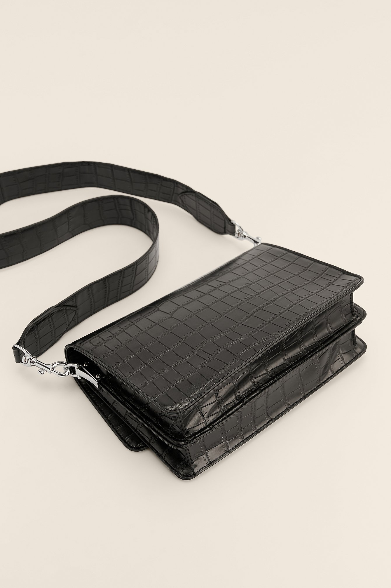 Black Recycled Compartment Crossbody Bag