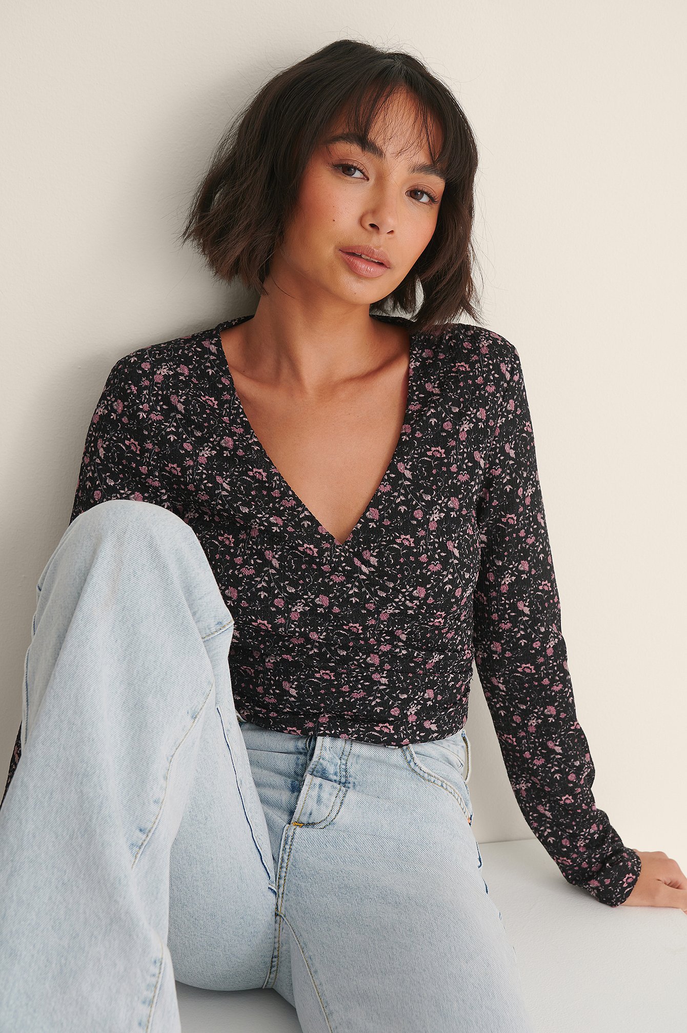 Flower Print Recycled Crepe Wrap Top