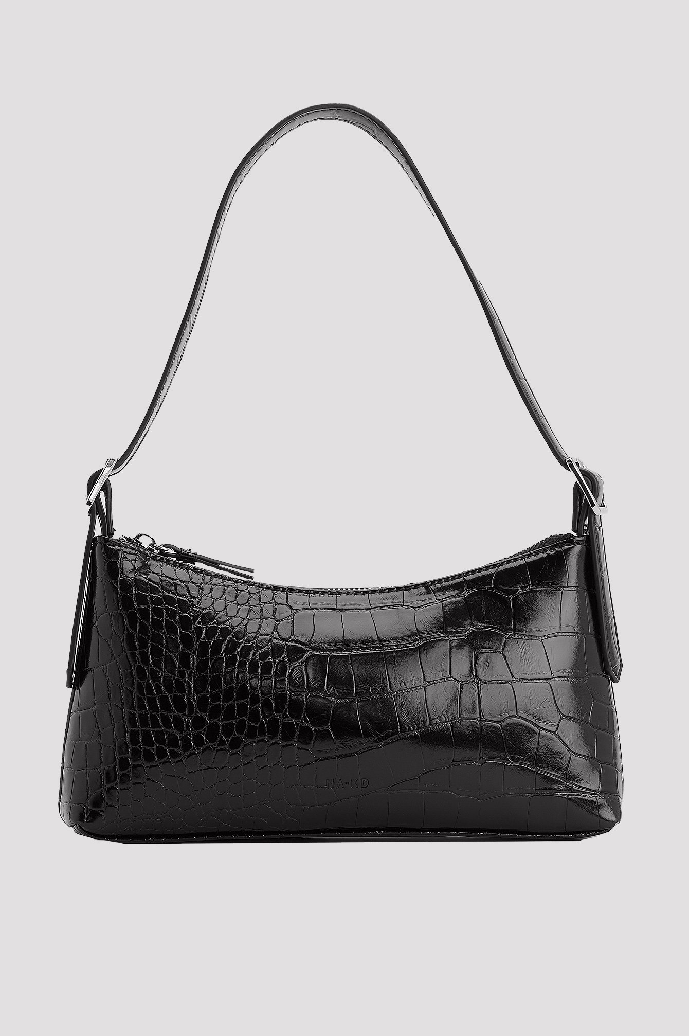 Black Croc Baguette Bag