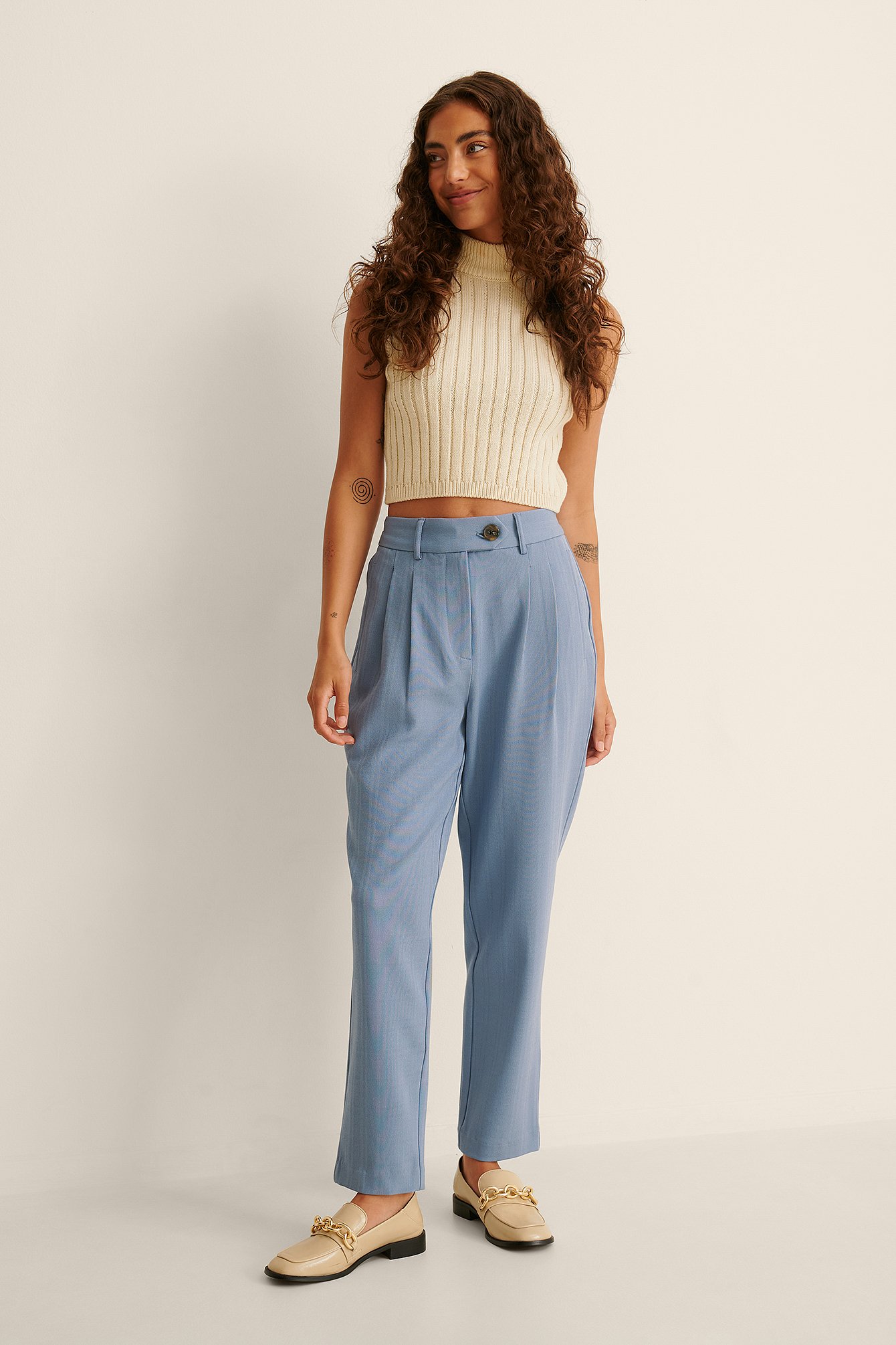 Dusty Blue Recycled Cropped Cigarette Pants