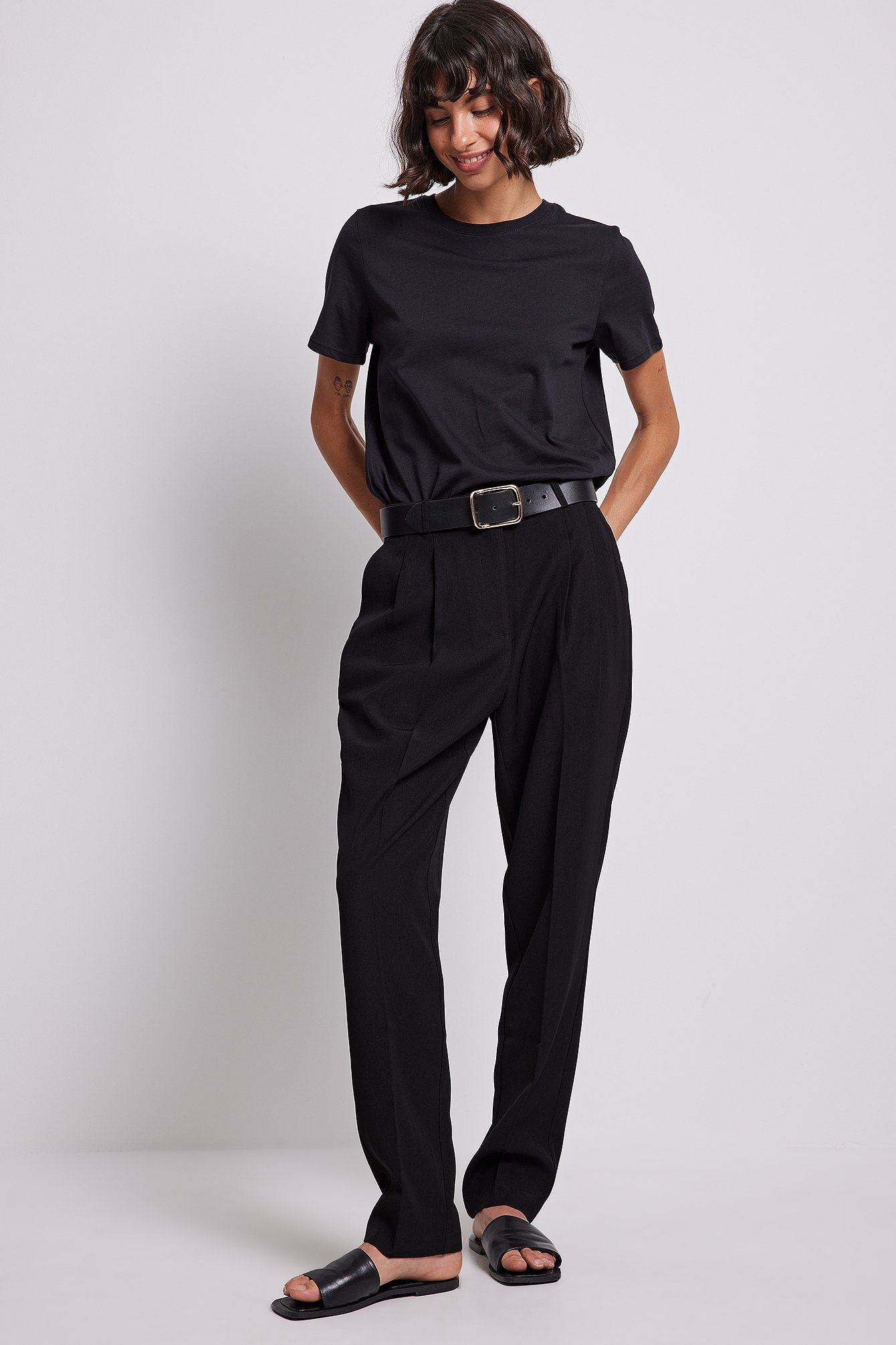 Black Recycled Cropped High Waist Suit Pants