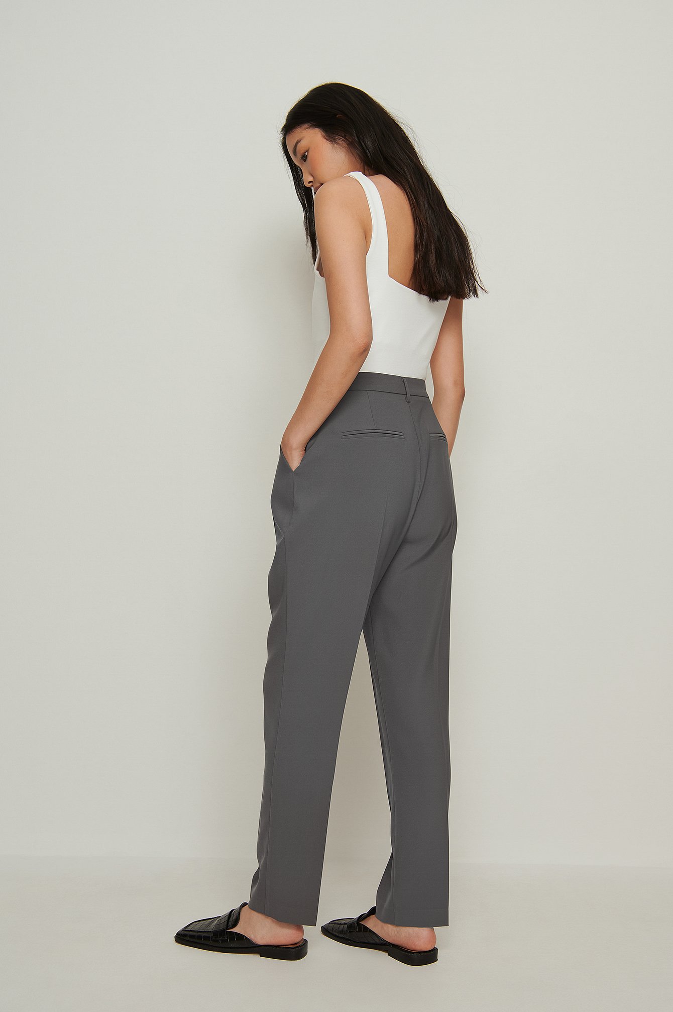 Grey Recycled Cropped High Waist Suit Pants