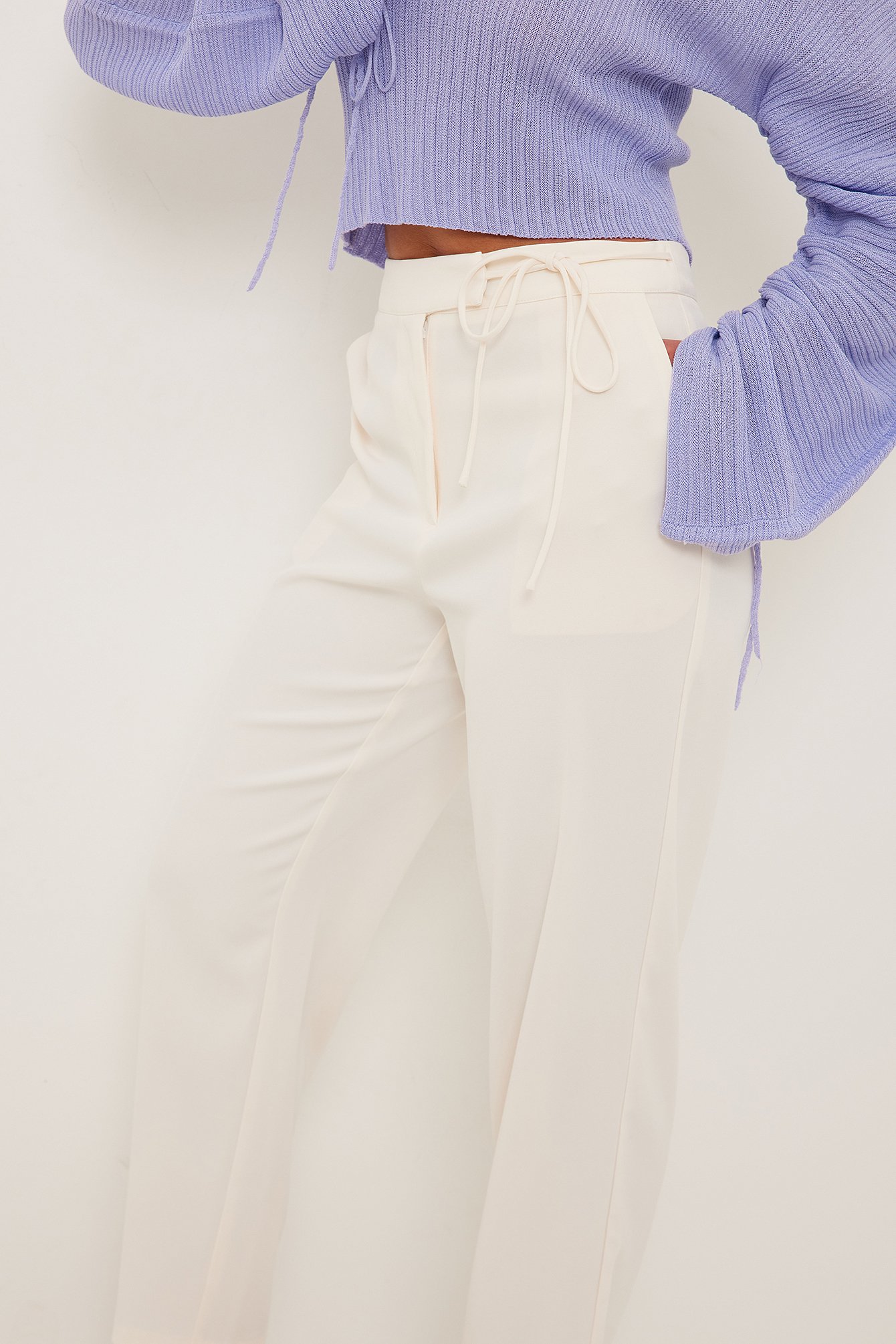 White Recycled Detailed Ankle Length Suit Pants